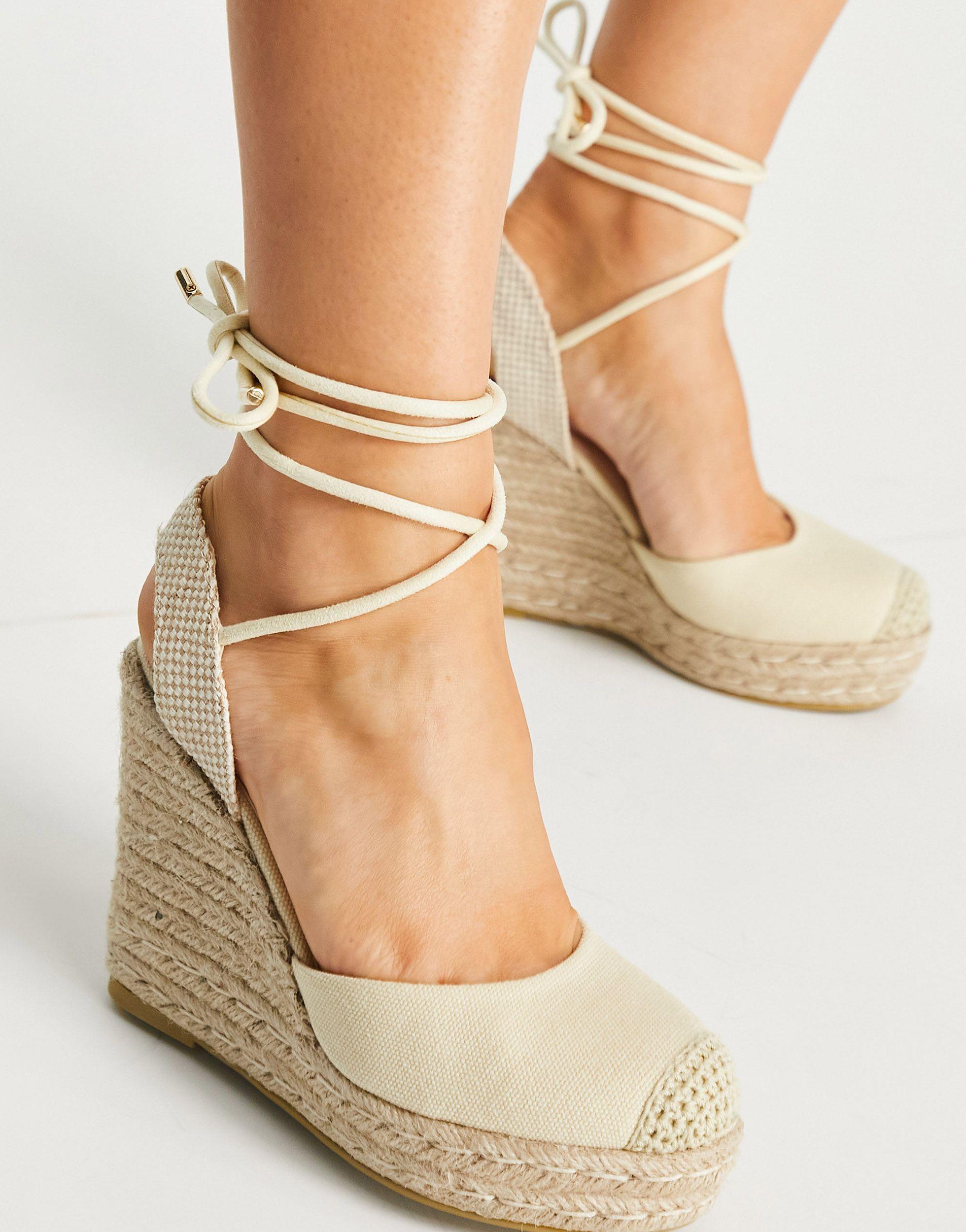 Wide Fit Misha Ankle Tie Espadrilles in Natural -