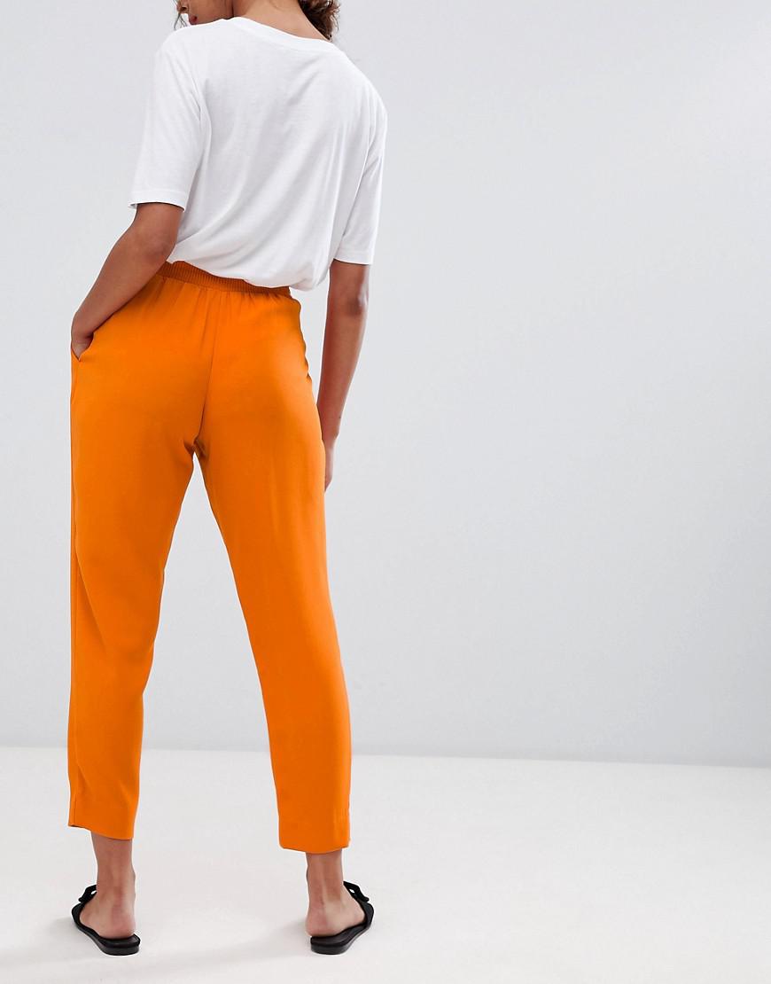 River Island Tapered Trousers With Tie Front In Burnt Orange - Lyst