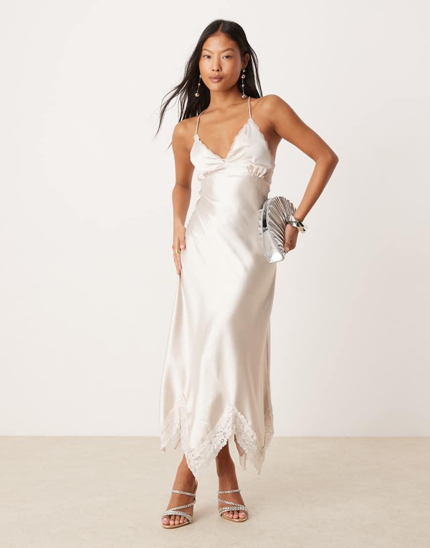 Miss Selfridge Satin Maxi Dress With Lace Insert in White Lyst UK