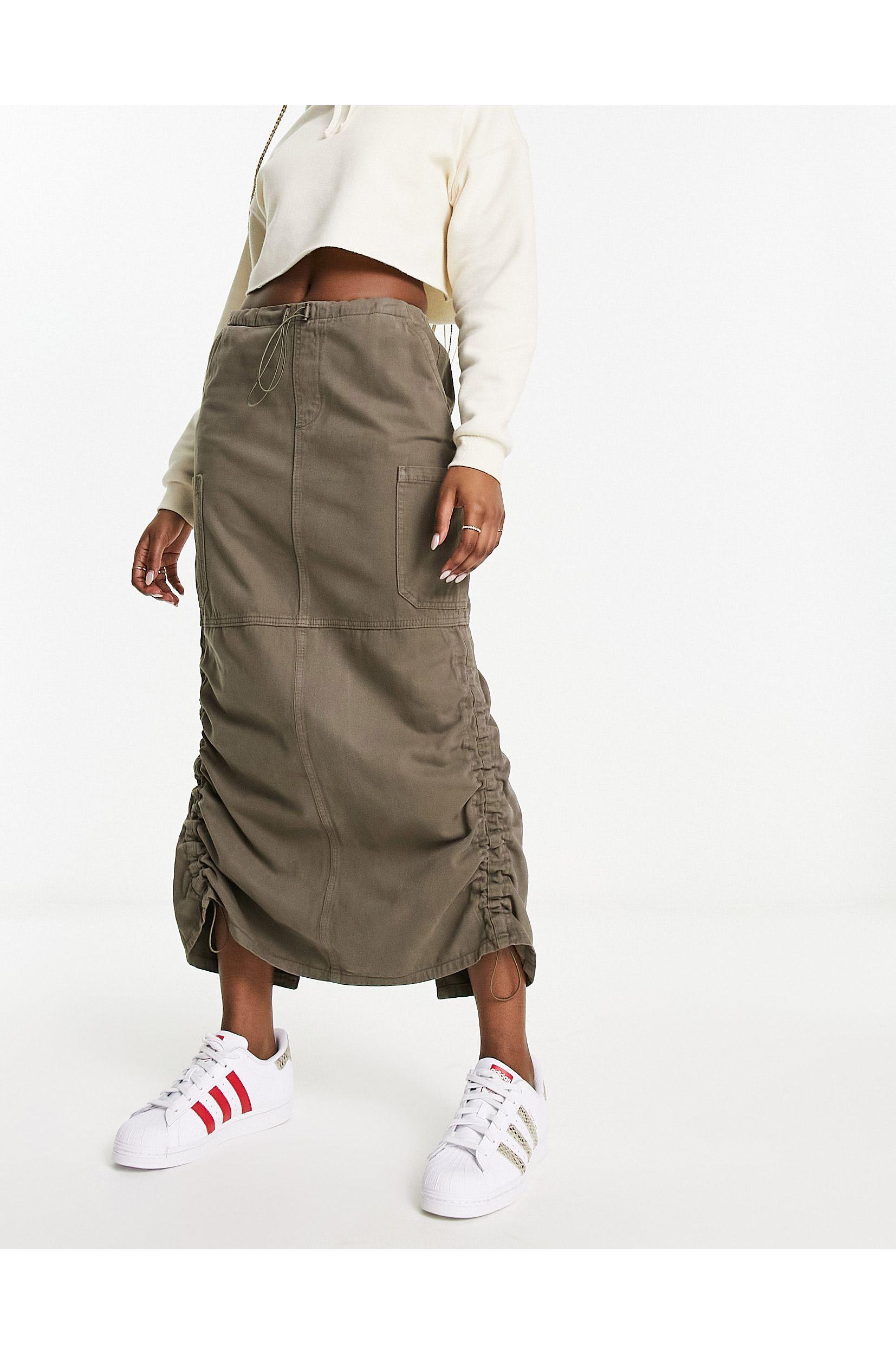Stradivarius Maxi Skirt With Ruched Detail in Natural Lyst
