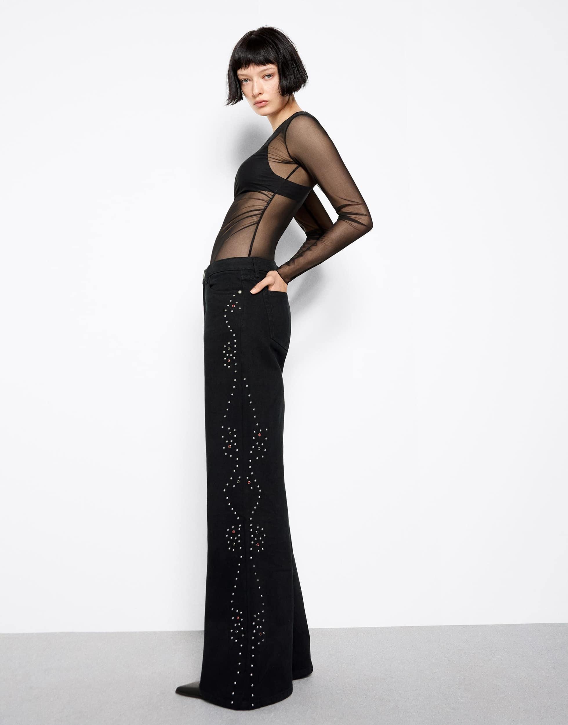 Taille Basse Pantalon Fendu Bershka Jean Large Cropped Pantalons - Main Image