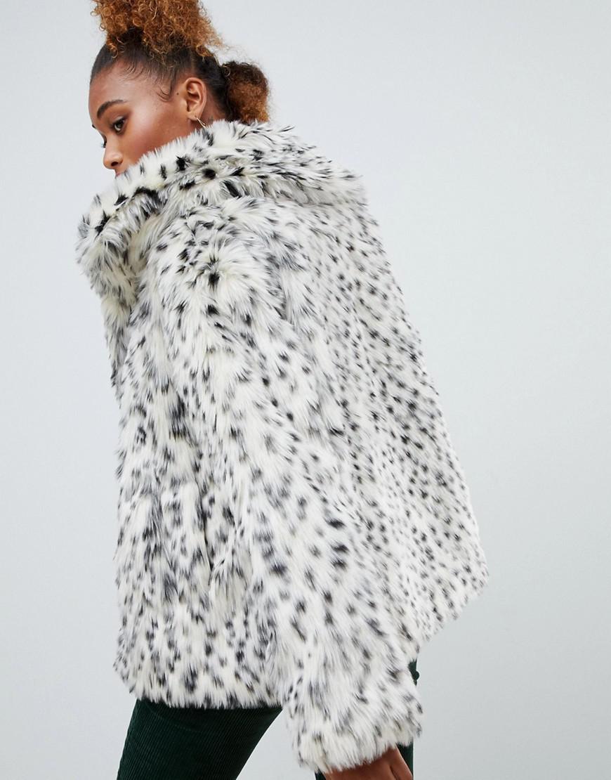Monki Denim Faux Fur Leopard Print Jacket In Black And White - Lyst
