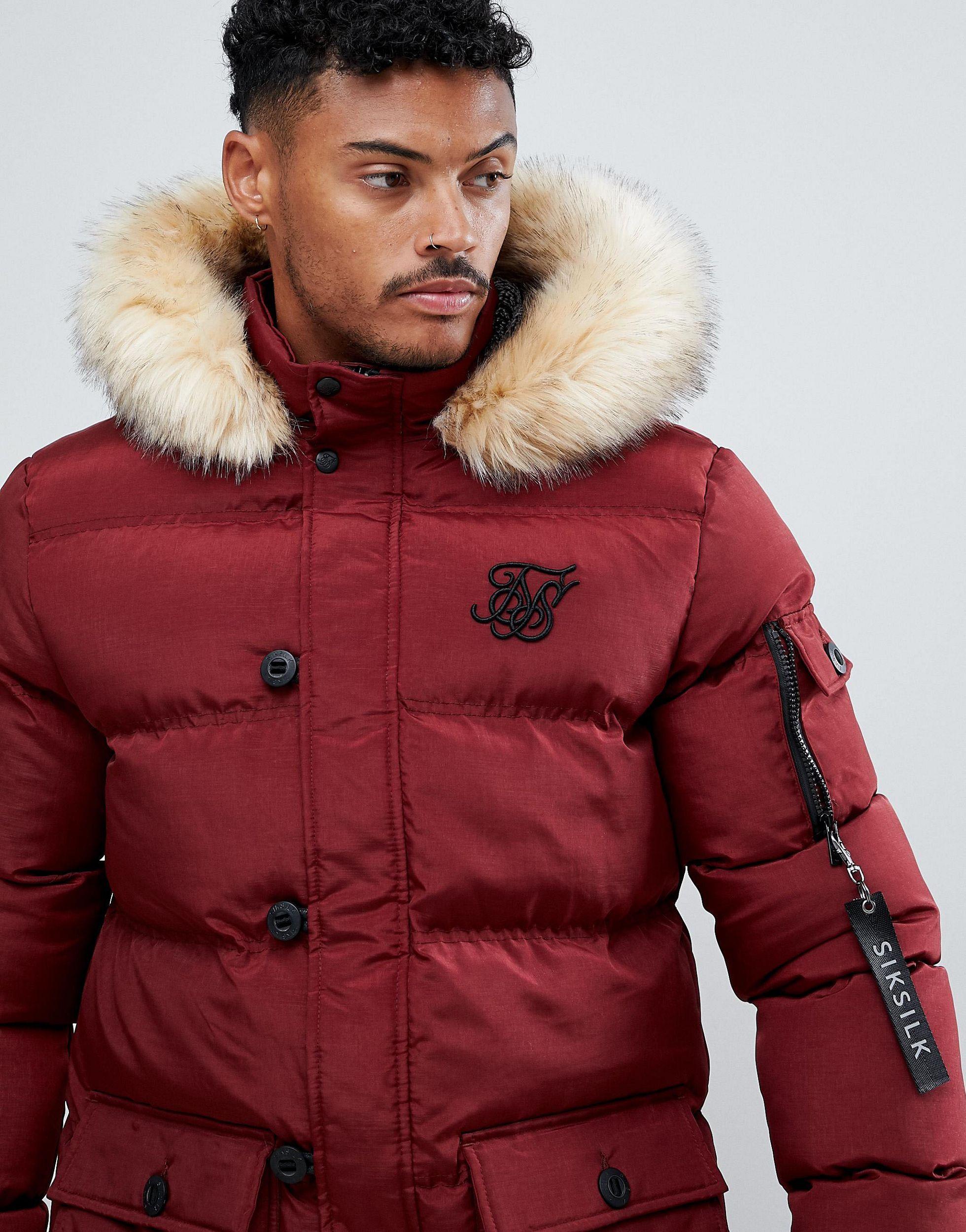 SIKSILK Bomber Jacket In Burgundy Faux Suede in Red for Men