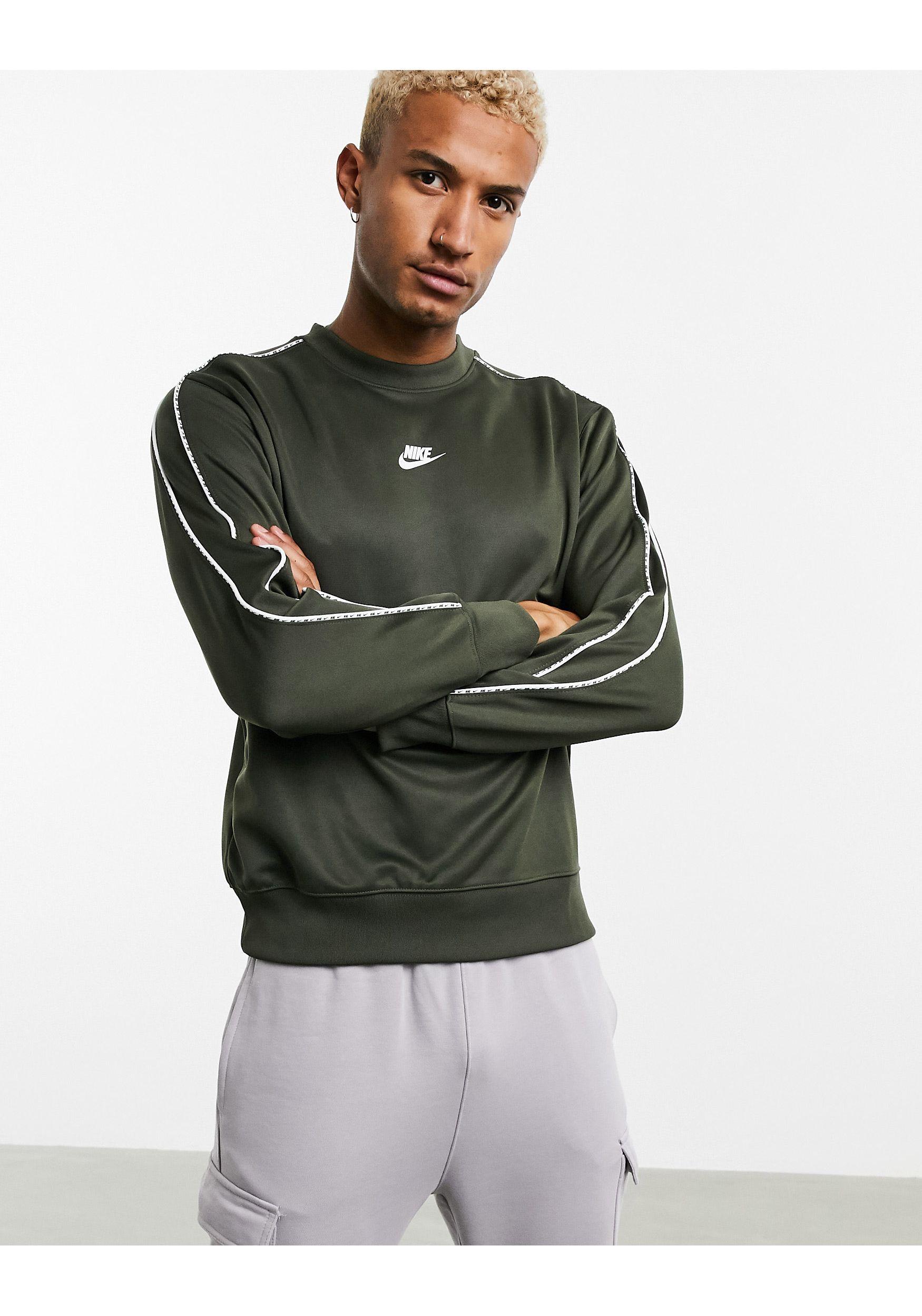 nike repeat pack logo taping crew neck sweat in grey