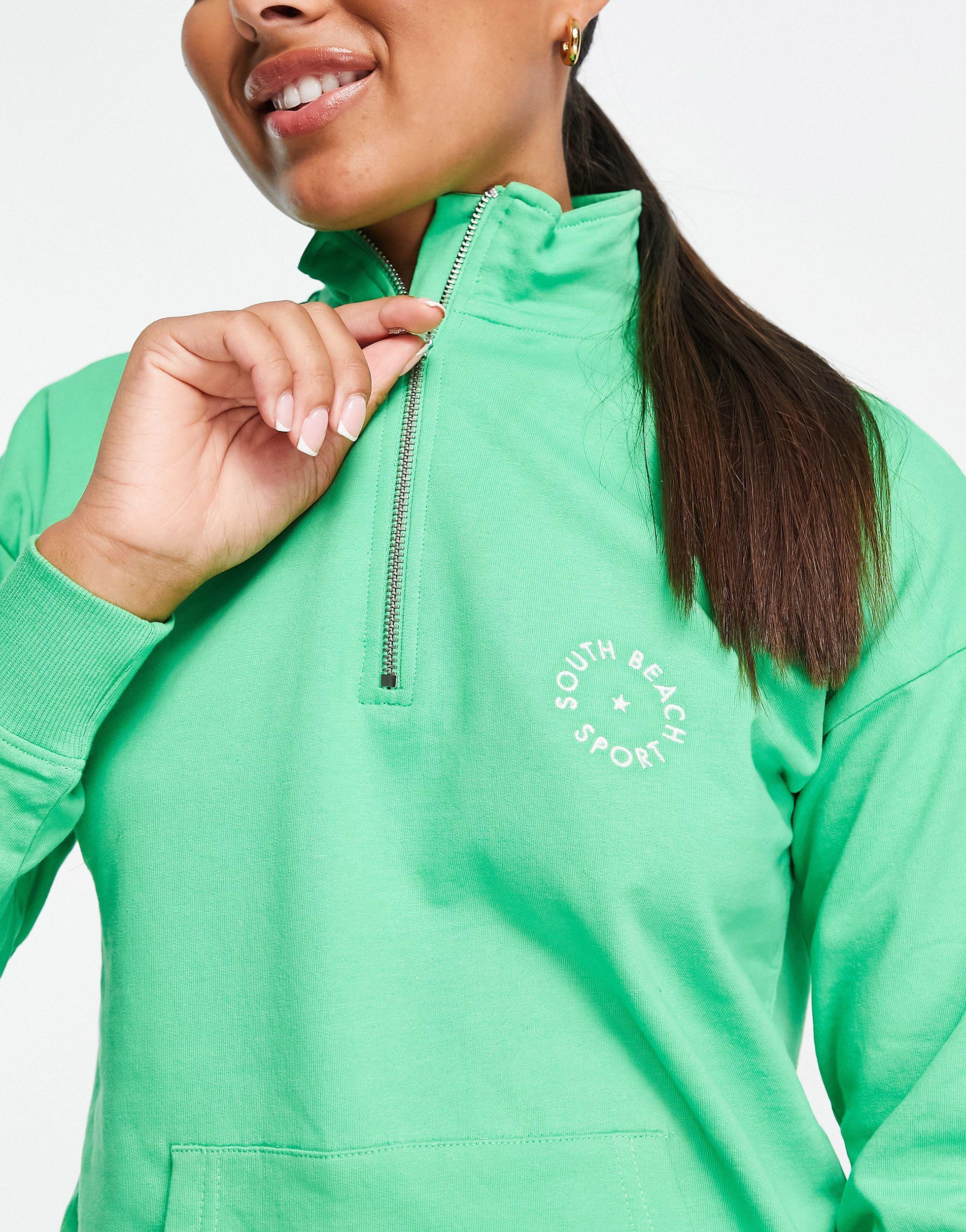 South Beach Half Zip Crop Sweat in Green Lyst