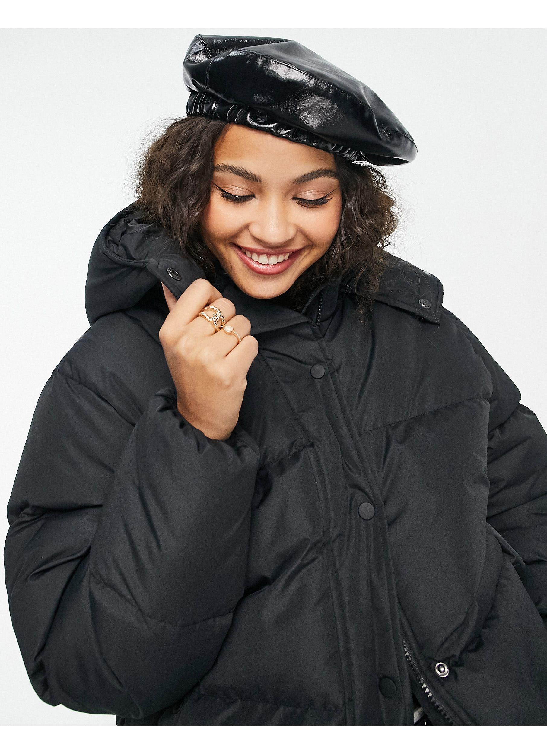 Brave Soul Bunny Hooded Puffer Jacket in Black | Lyst