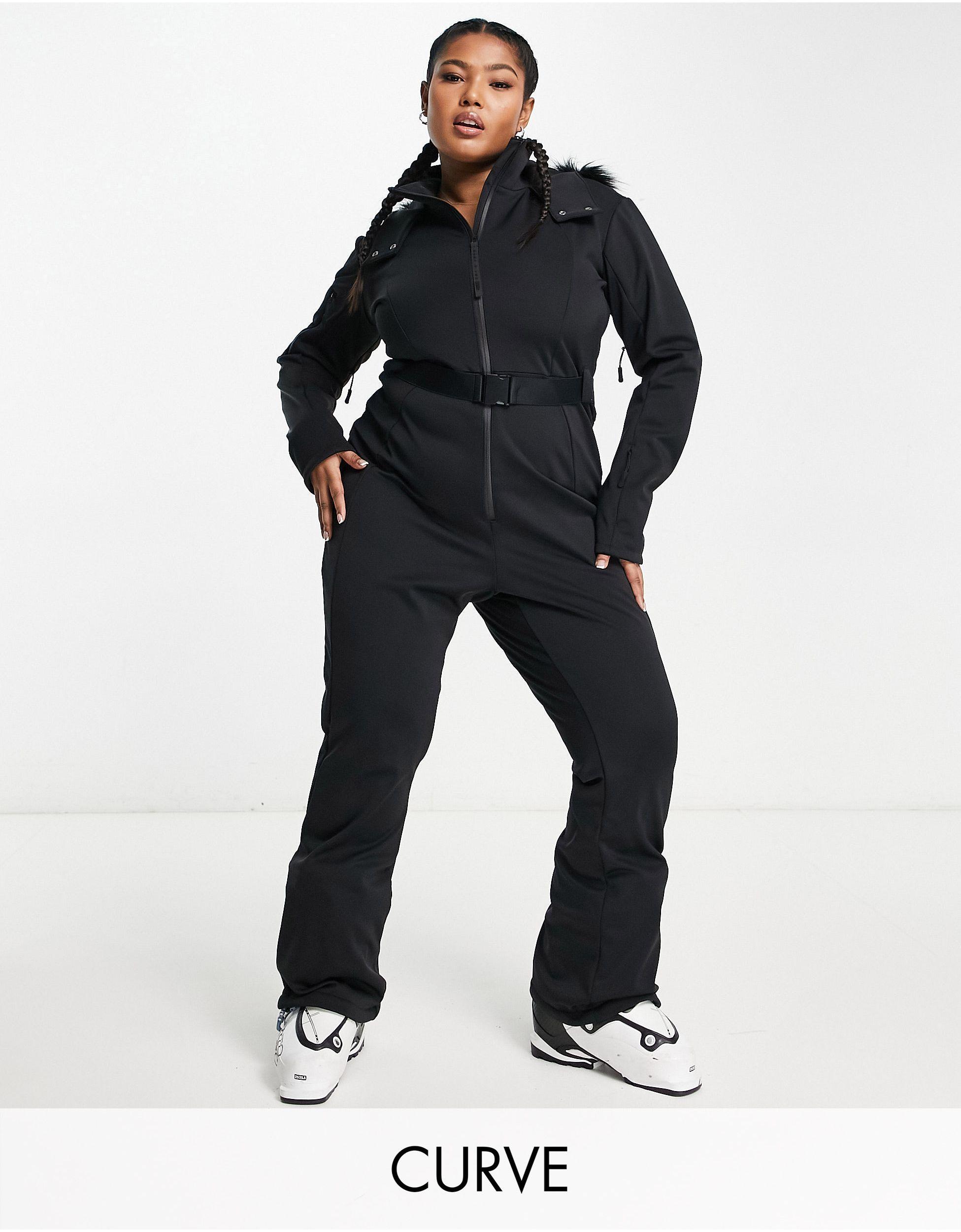 ASOS 4505 Curve Ski Belted Ski Suit With Slim Kick Leg And Faux Fur