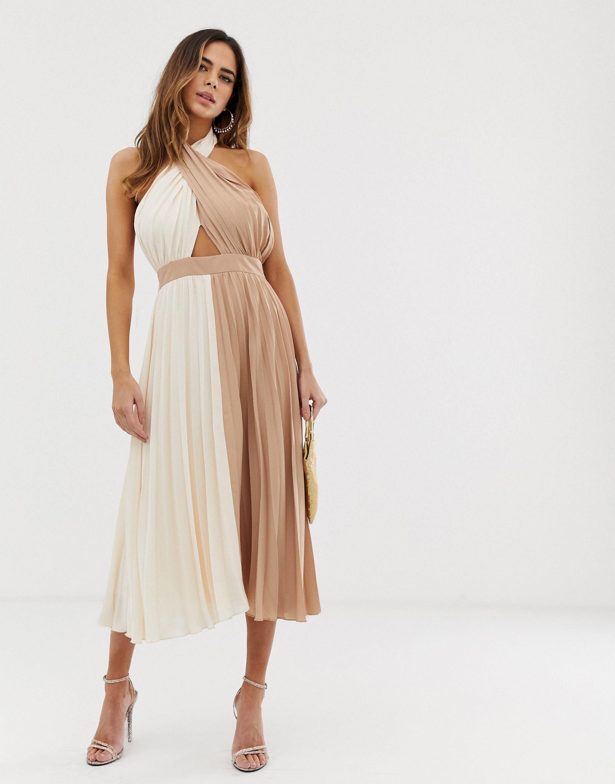 Asos design pleated clearance bodice halter midi dress