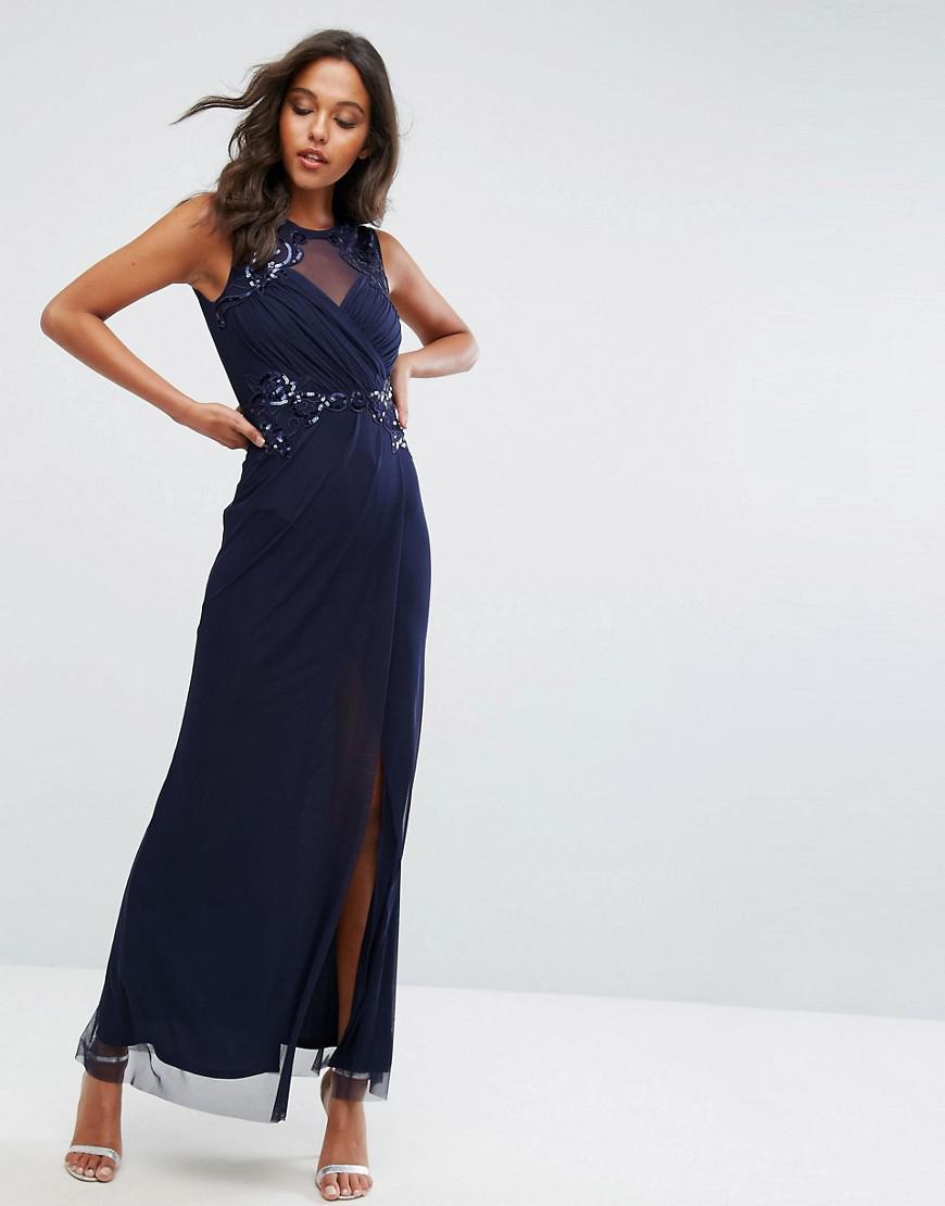 Lyst - Lipsy Michelle Keegan Love Ruched Sequin Maxi Dress in Blue