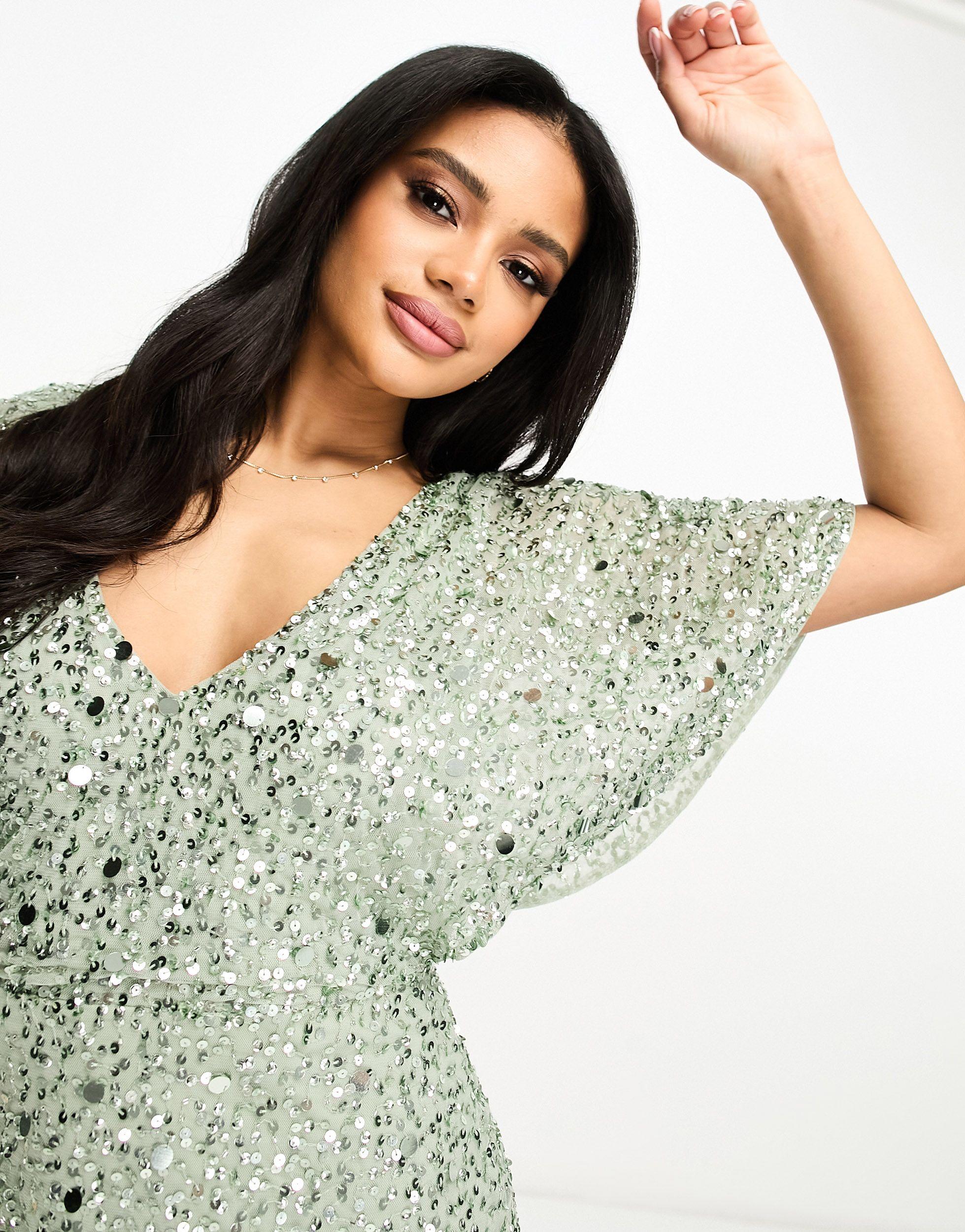 Asos design embellished flutter sleeve maxi dress top