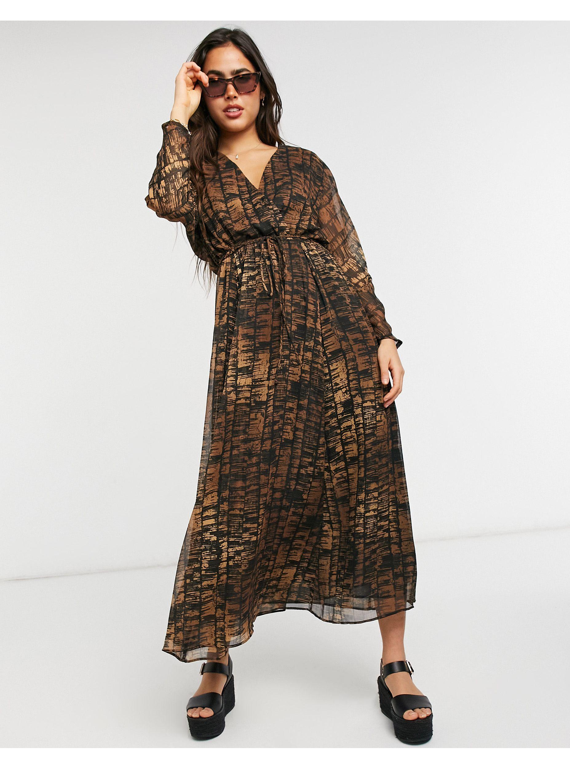 Mango Animal Print Midi Dress in Brown | Lyst