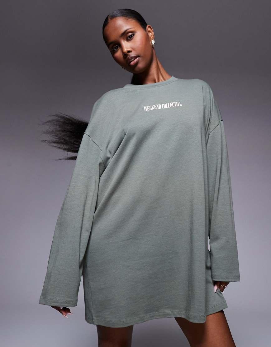ASOS Weekend Collective Oversized Long Sleeve T-shirt Dress With