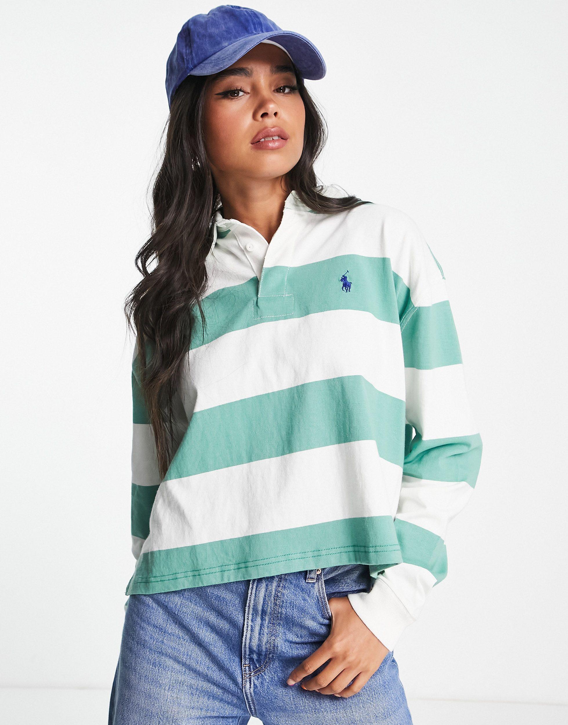 Polo Ralph Lauren Long Sleeve Cropped Rugby Shirt in Green | Lyst