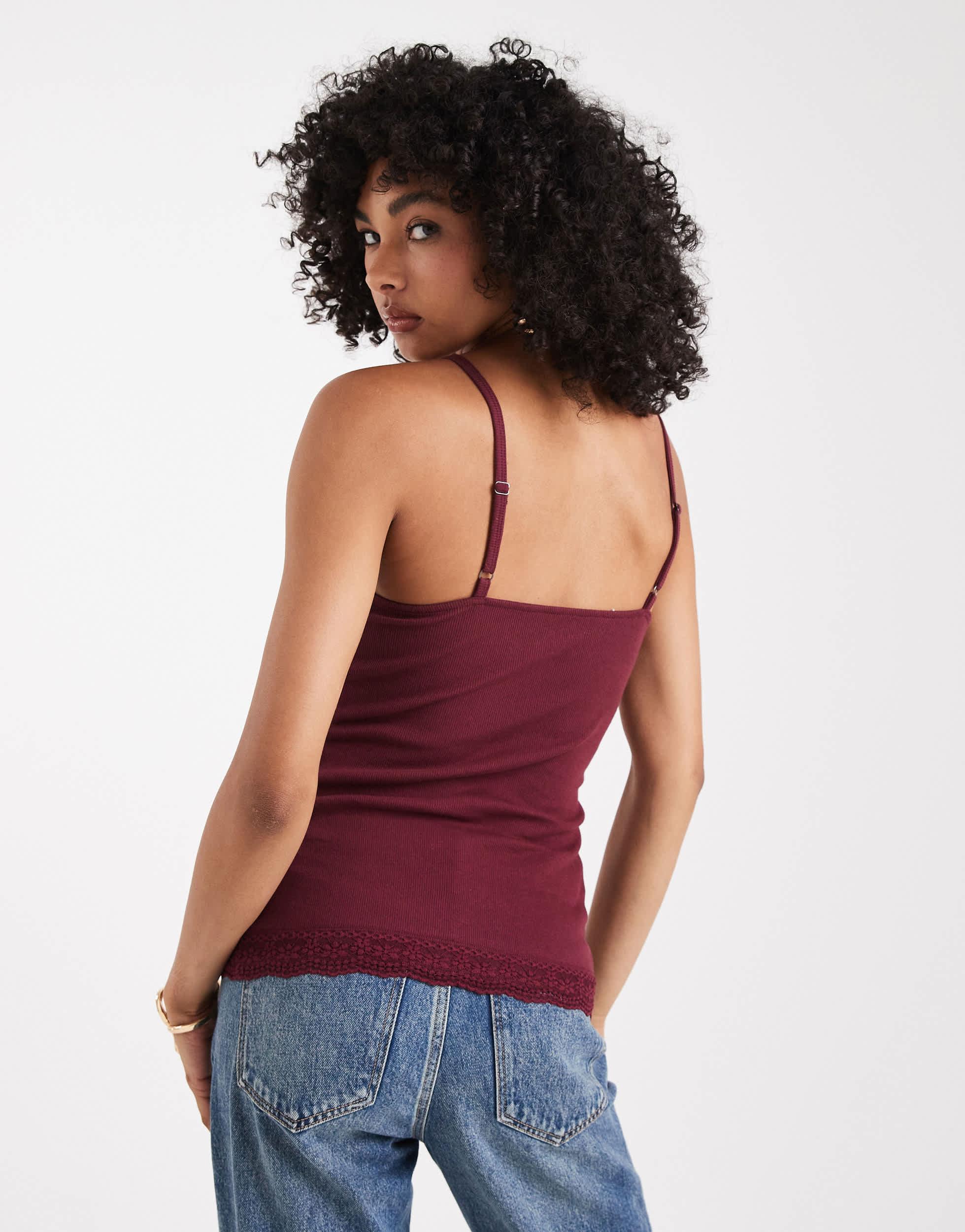 hollister-Red-Y2k-Lace-Trim-