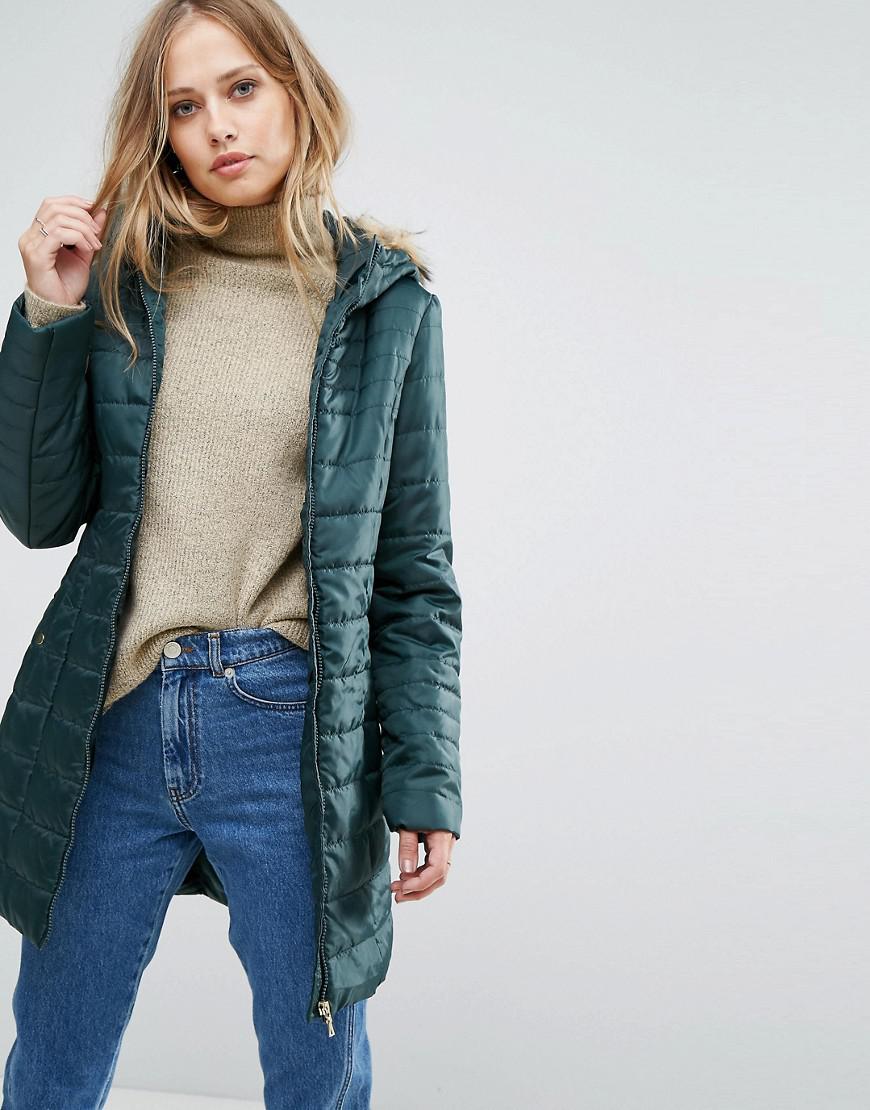 vero moda padded parka with faux fur hood