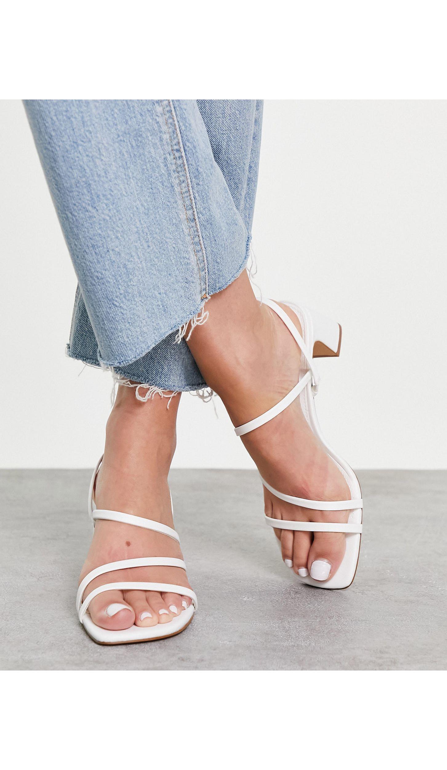 Pull&Bear Strappy Mid Heeled Sandals in White | Lyst