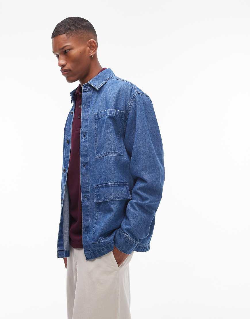 TOPMAN Long Sleeve Overshirt in Blue for Men Lyst UK