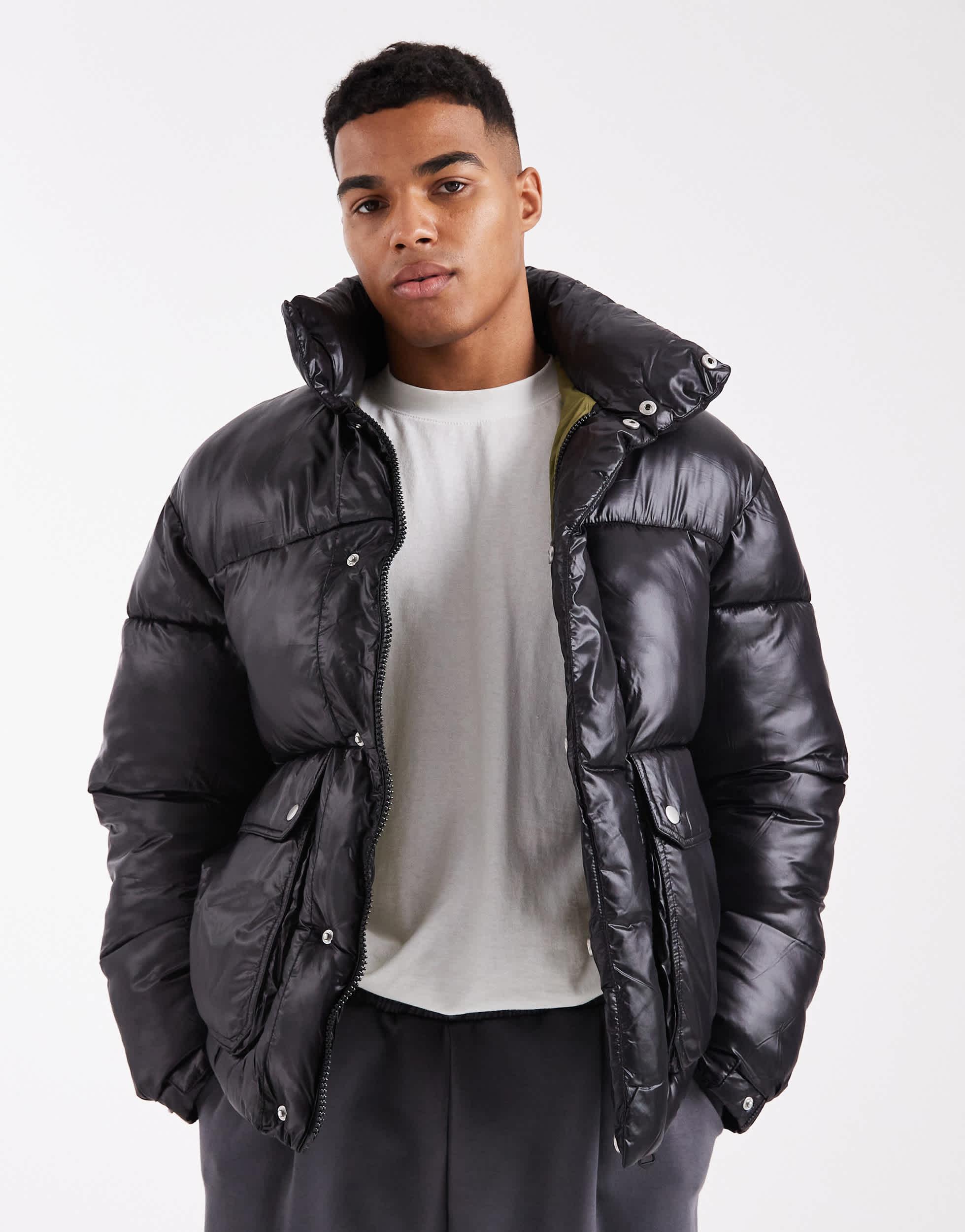 Jack & Jones Puffer Jacket With High Shine in Black for Men