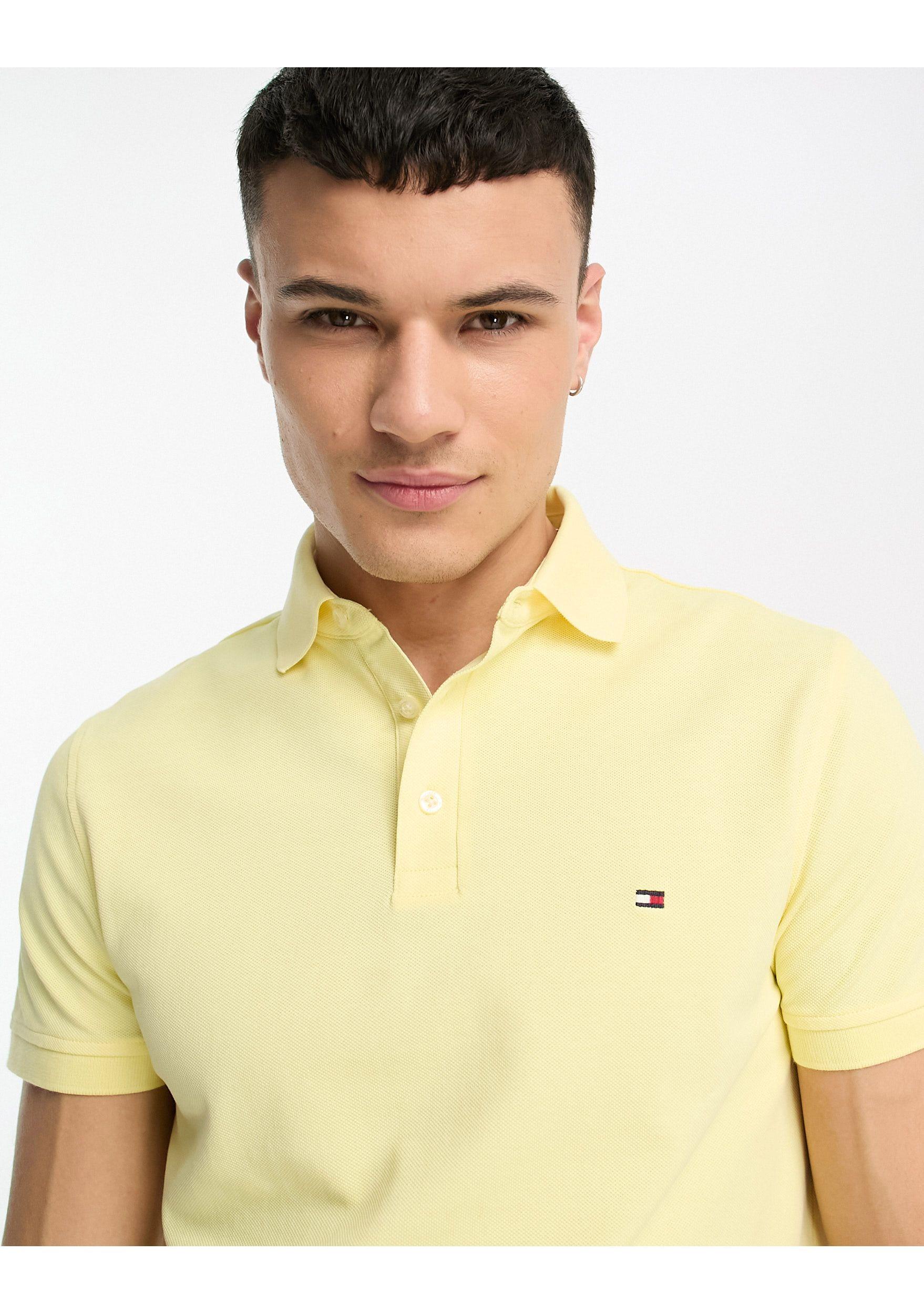 Tommy Hilfiger 1985 Flag Logo Slim Fit Polo Shirt in Yellow for Men | Lyst
