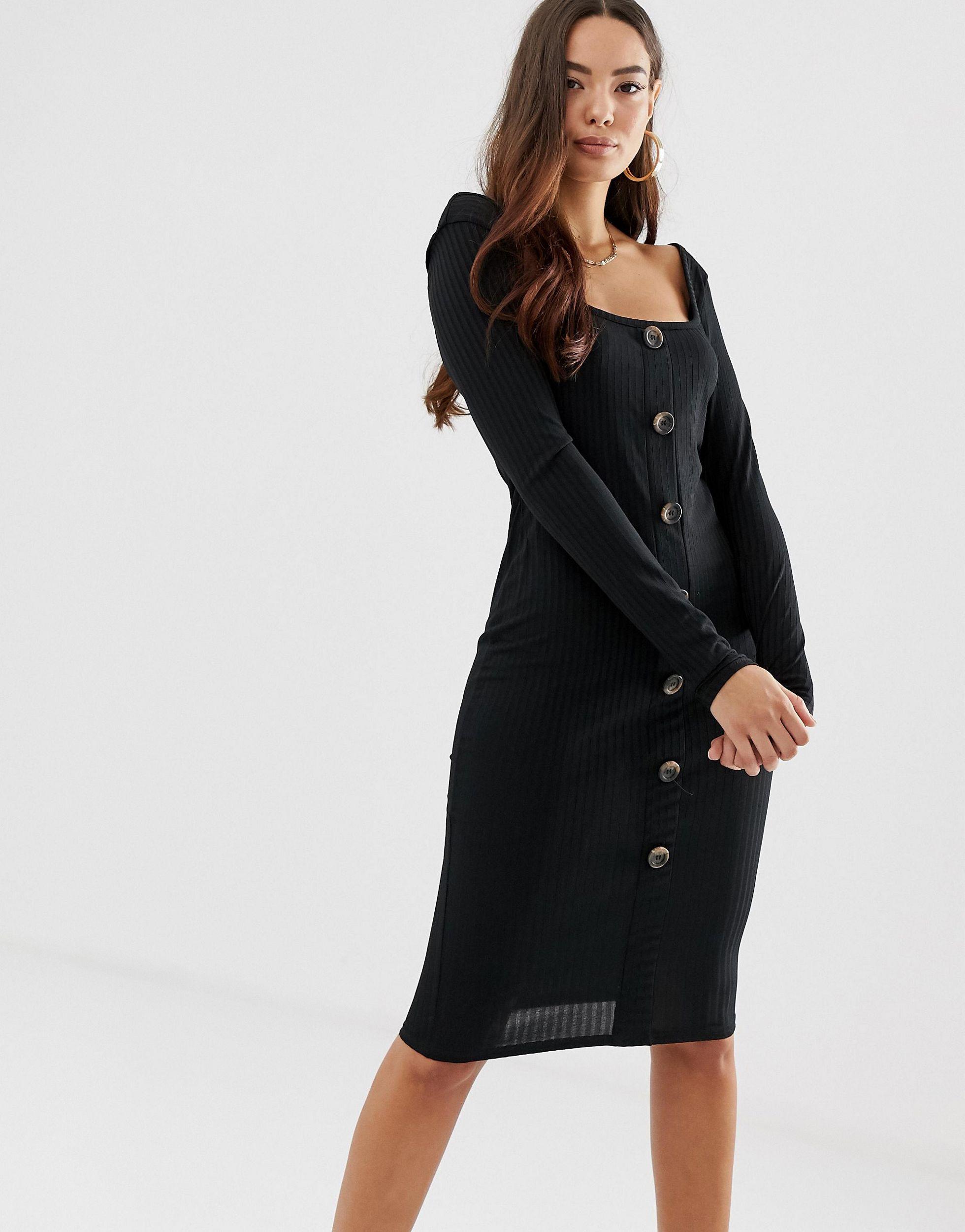 black button midi dress