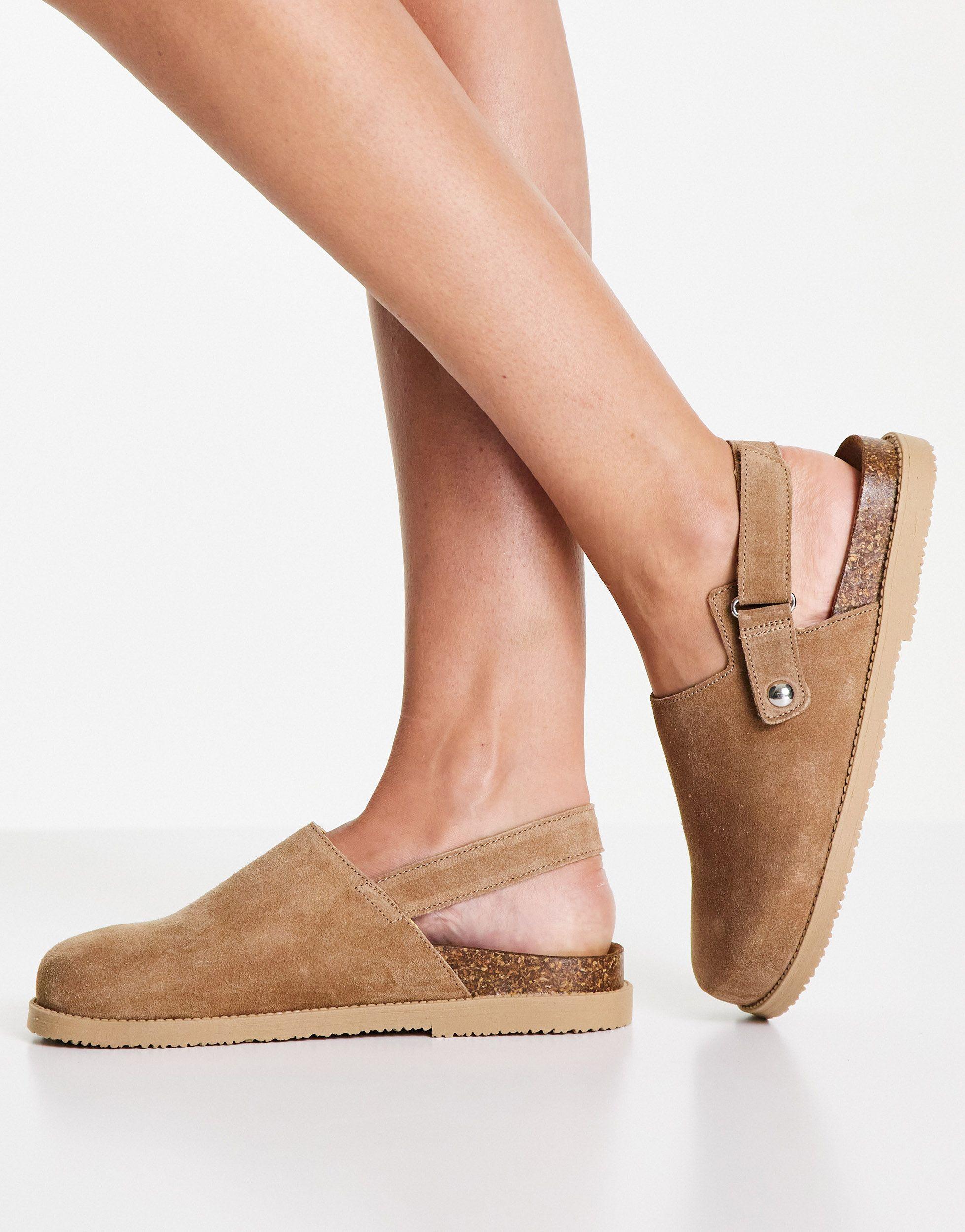 TOPSHOP Lacey Suede Flat Clog Footbed in Brown | Lyst