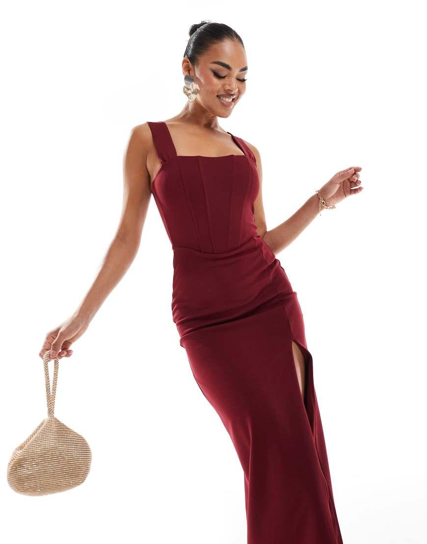 True Violet Corset Midi Dress With Thigh Split in Red | Lyst UK