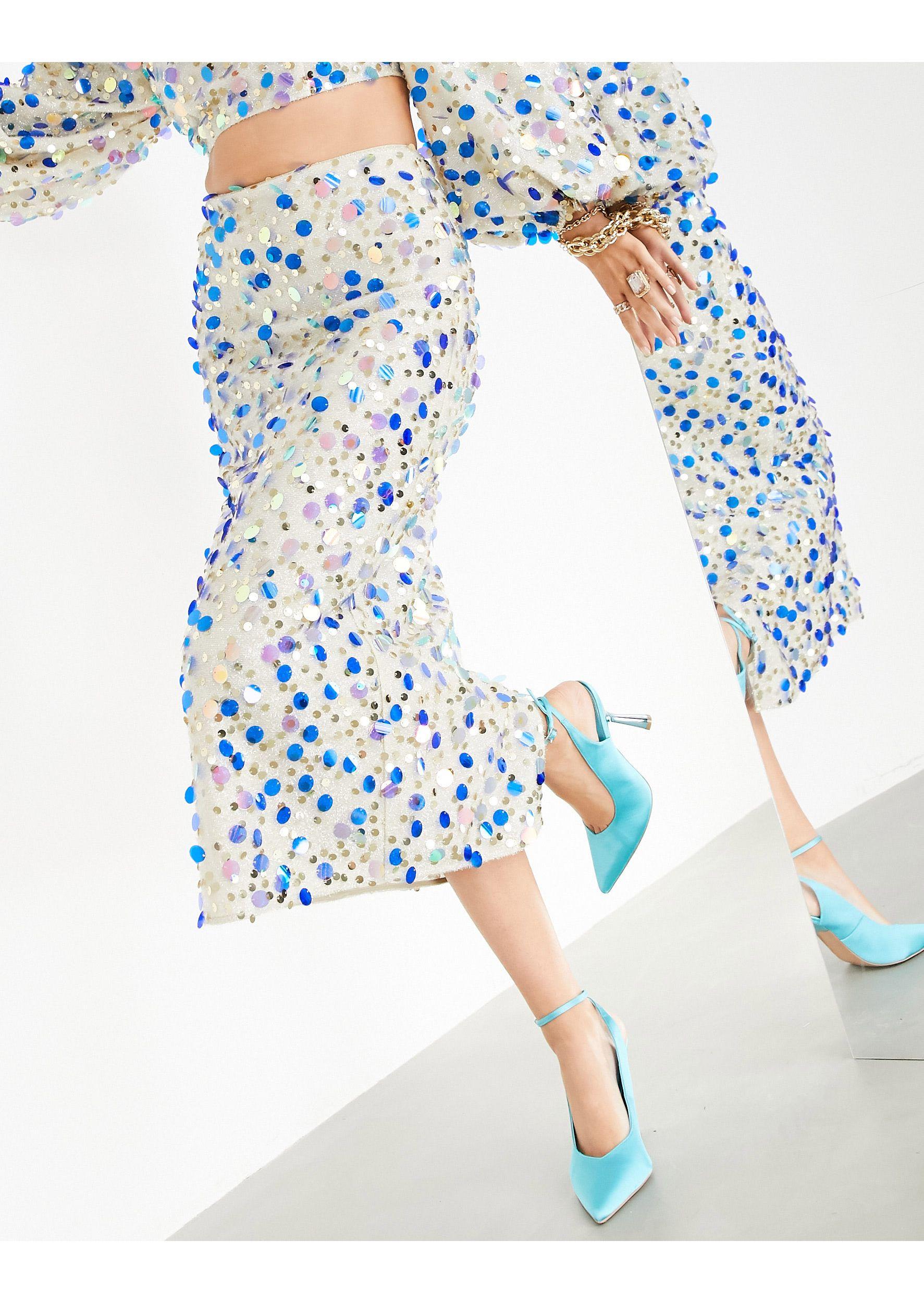 ASOS Scatter Sequin Midi Skirt in Blue | Lyst