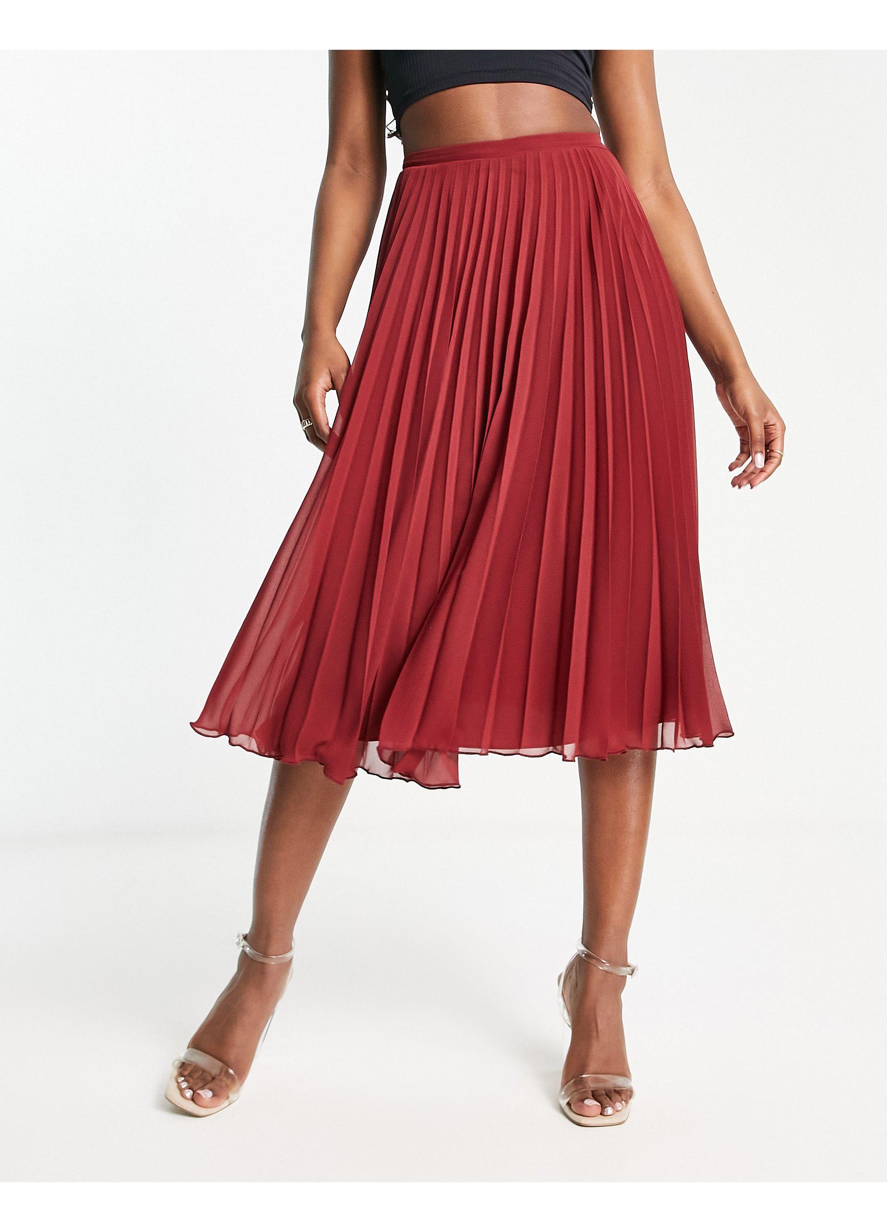 Falda midi color vino plisada de ASOS de color Rojo | Lyst