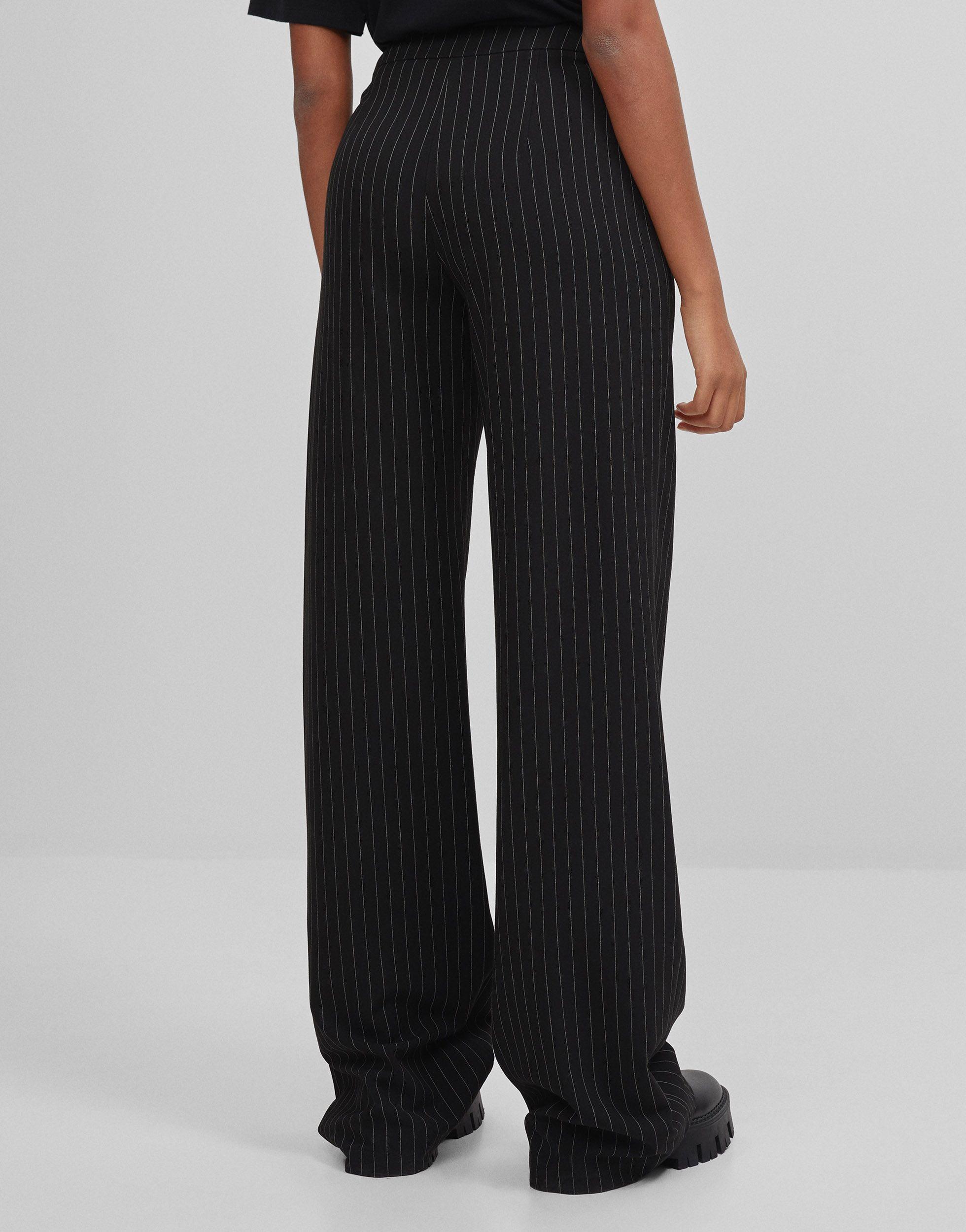 Bershka wide-legged Pinstripe Pants in Black | Lyst UK