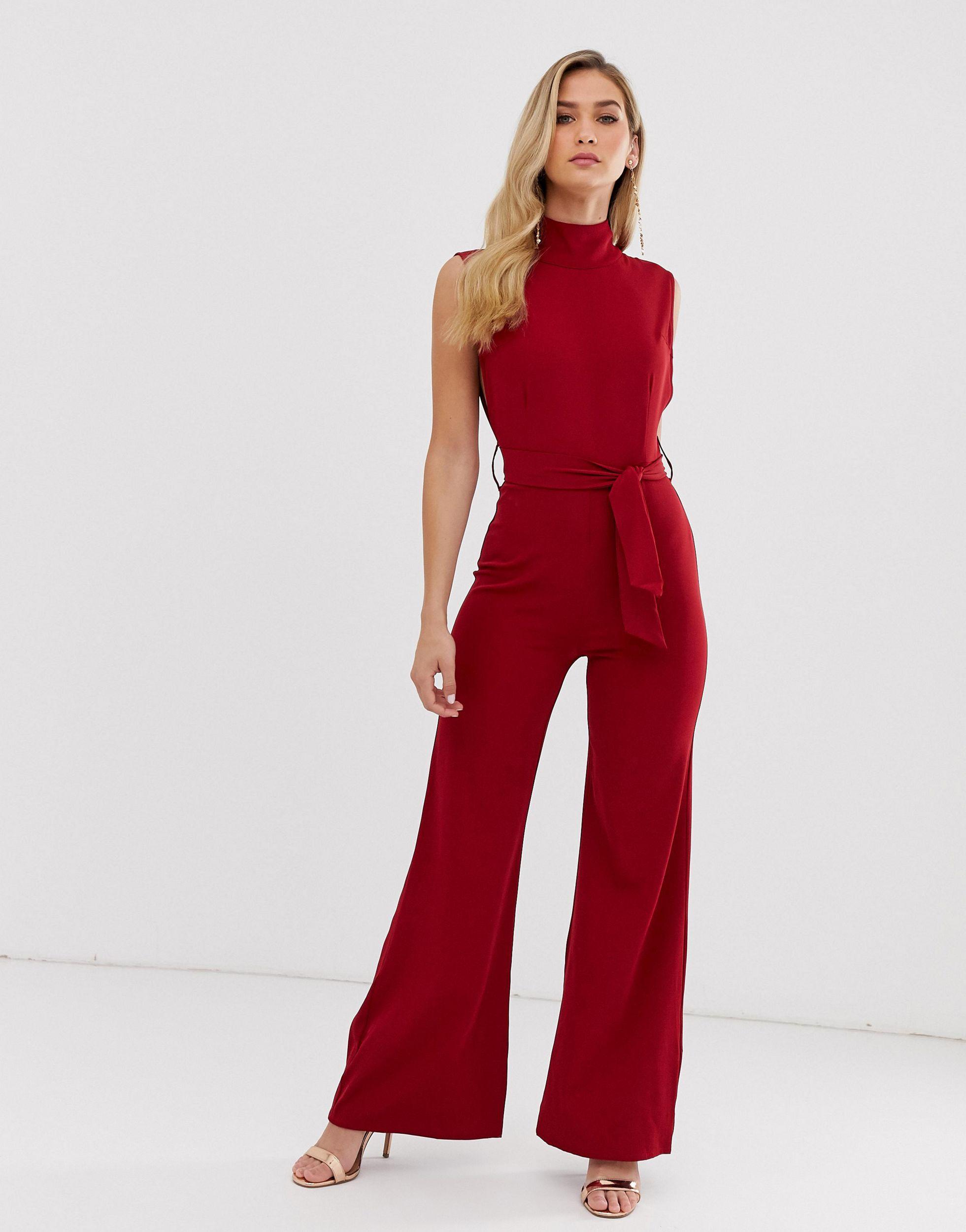 Red high neck jumpsuit Clearance