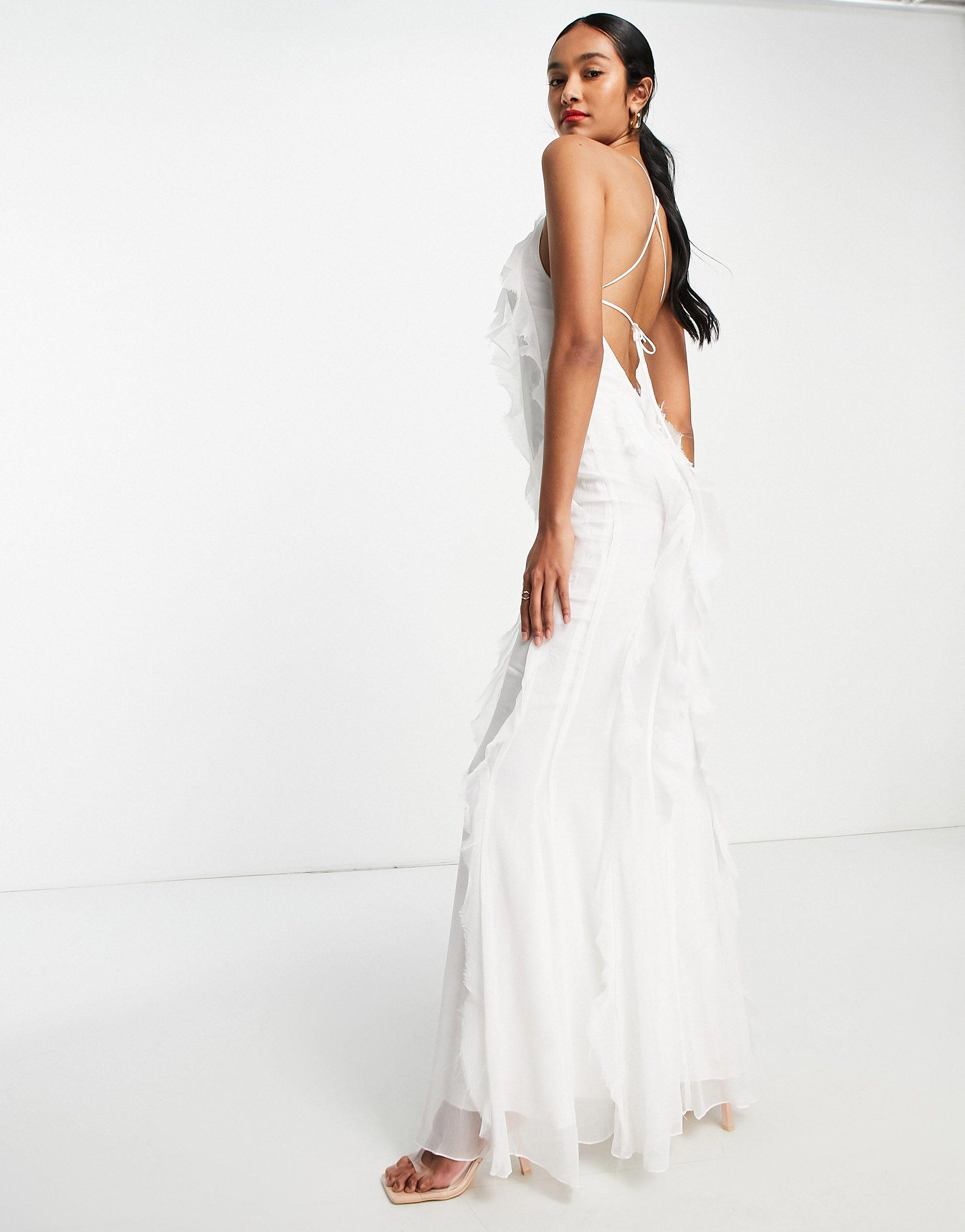 ASOS Halter Maxi Dress With Bias Ruffle Detail in White | Lyst UK