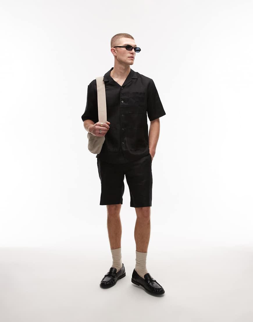 Ropa Camisa Negra Hombre Mango Camisa Negra De Manga Corta De Lino