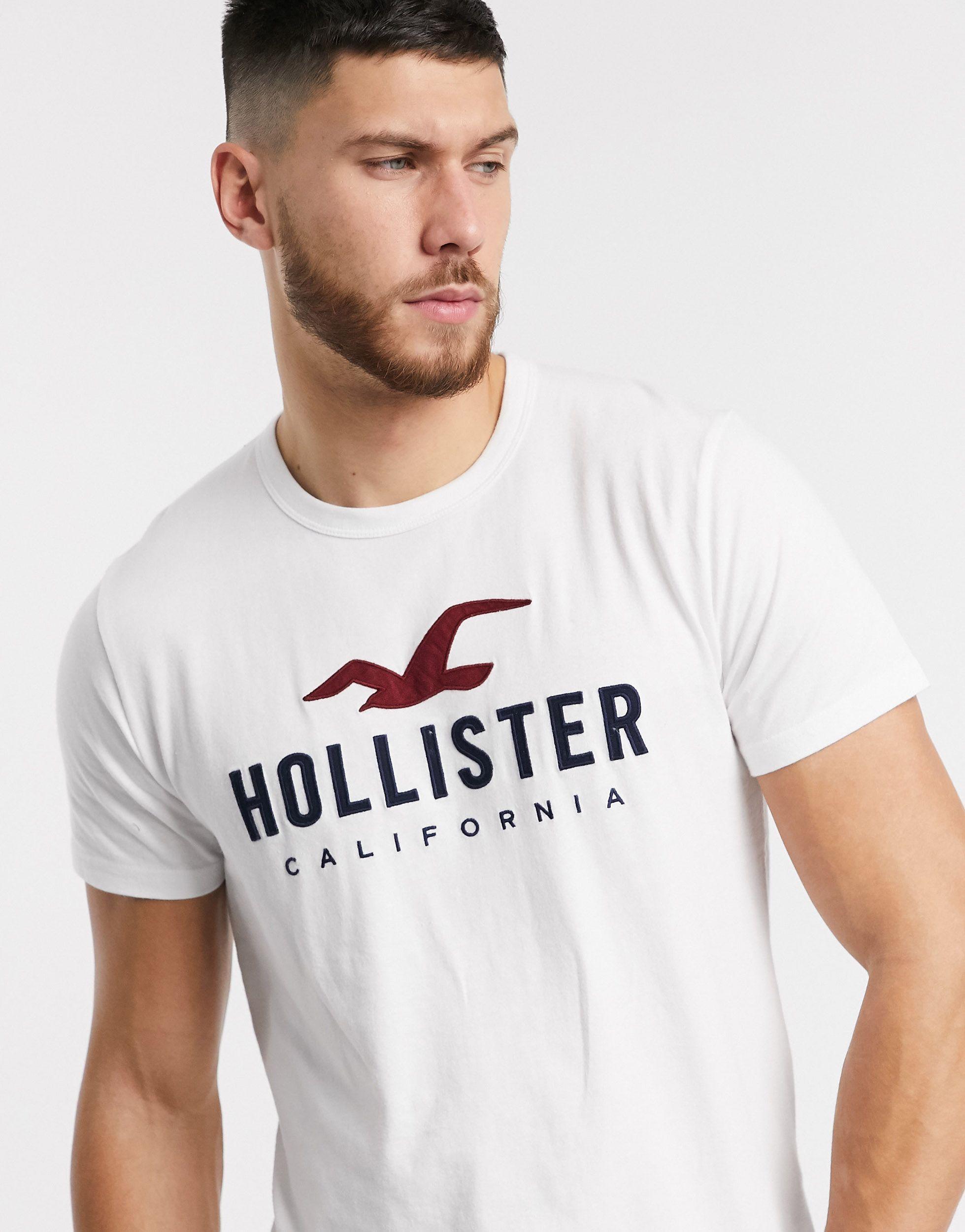 Camiseta blanca cuello redondo y logo Hollister hombre de color Blanco Lyst