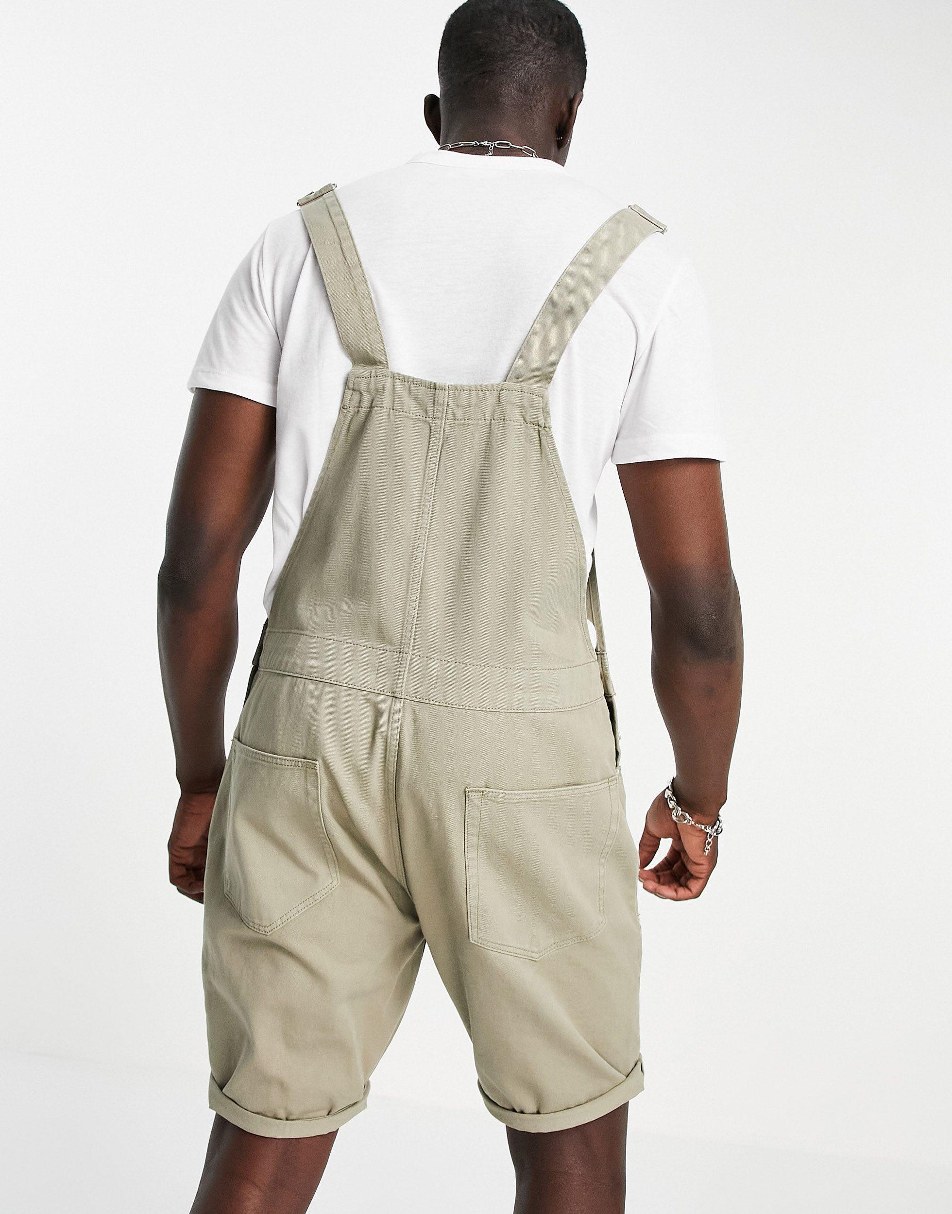 ASOS Short Denim Overalls in Green for 