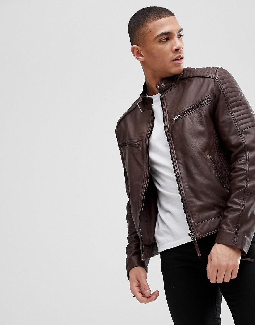 Barneys Originals Real Leather Quilted Biker Jacket In Brown For Men Gallery
