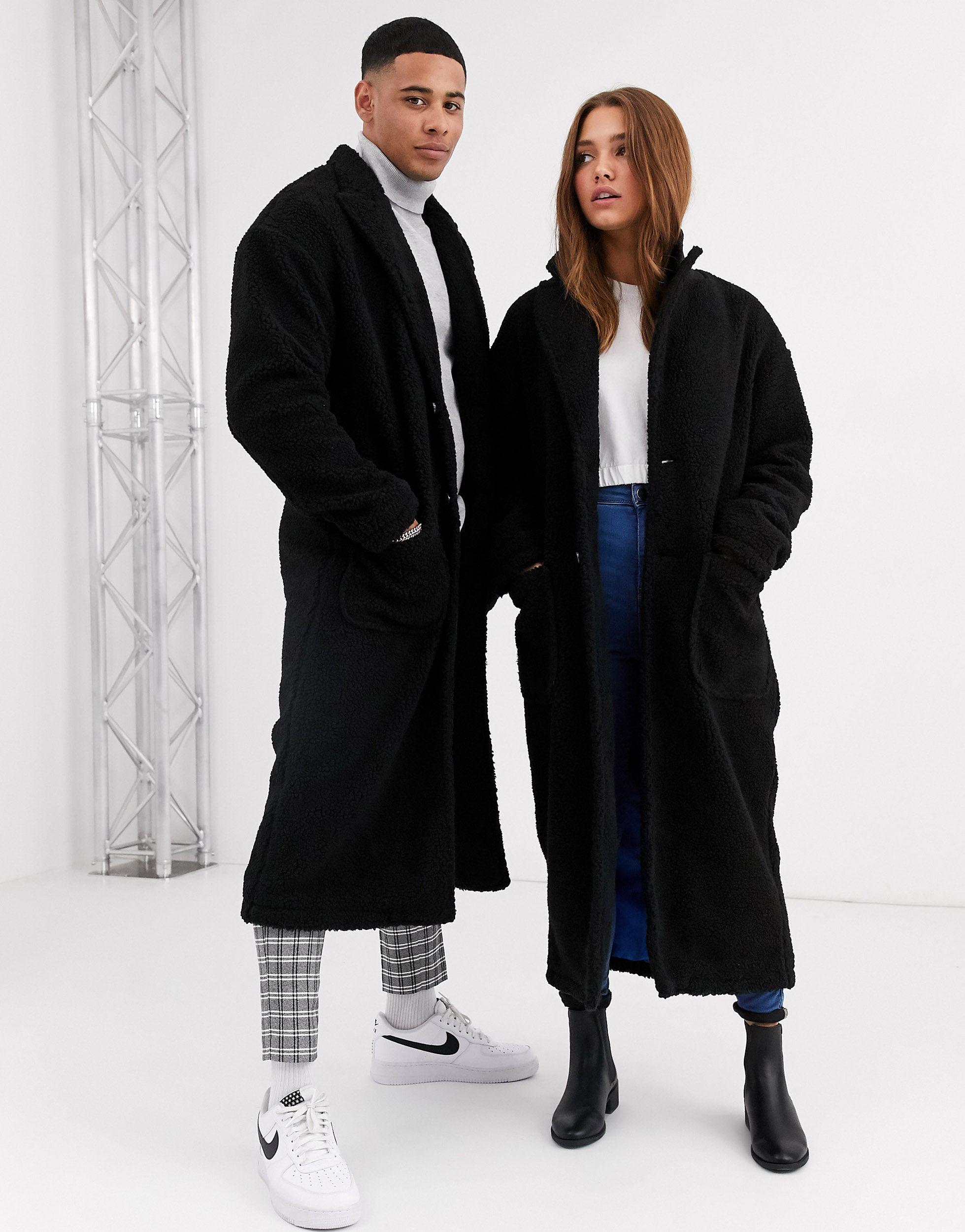 black longline borg coat