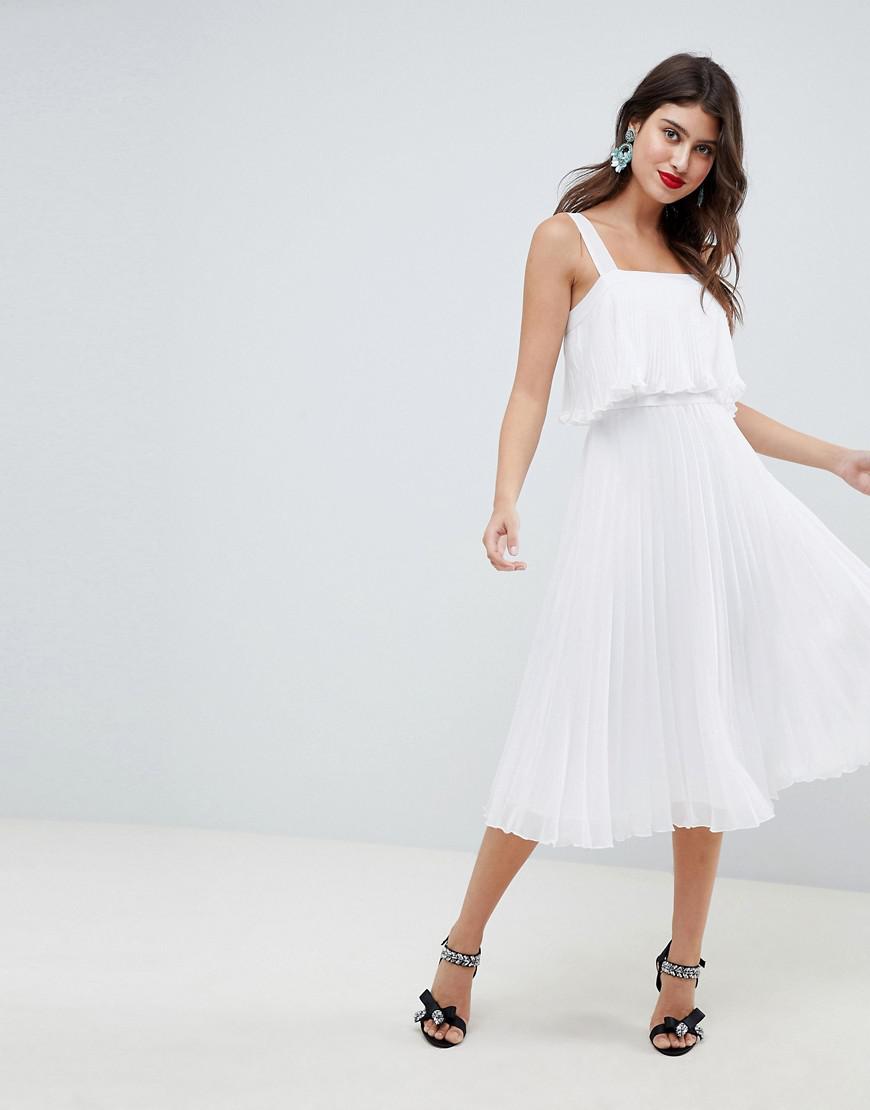 pleated cami midi dress