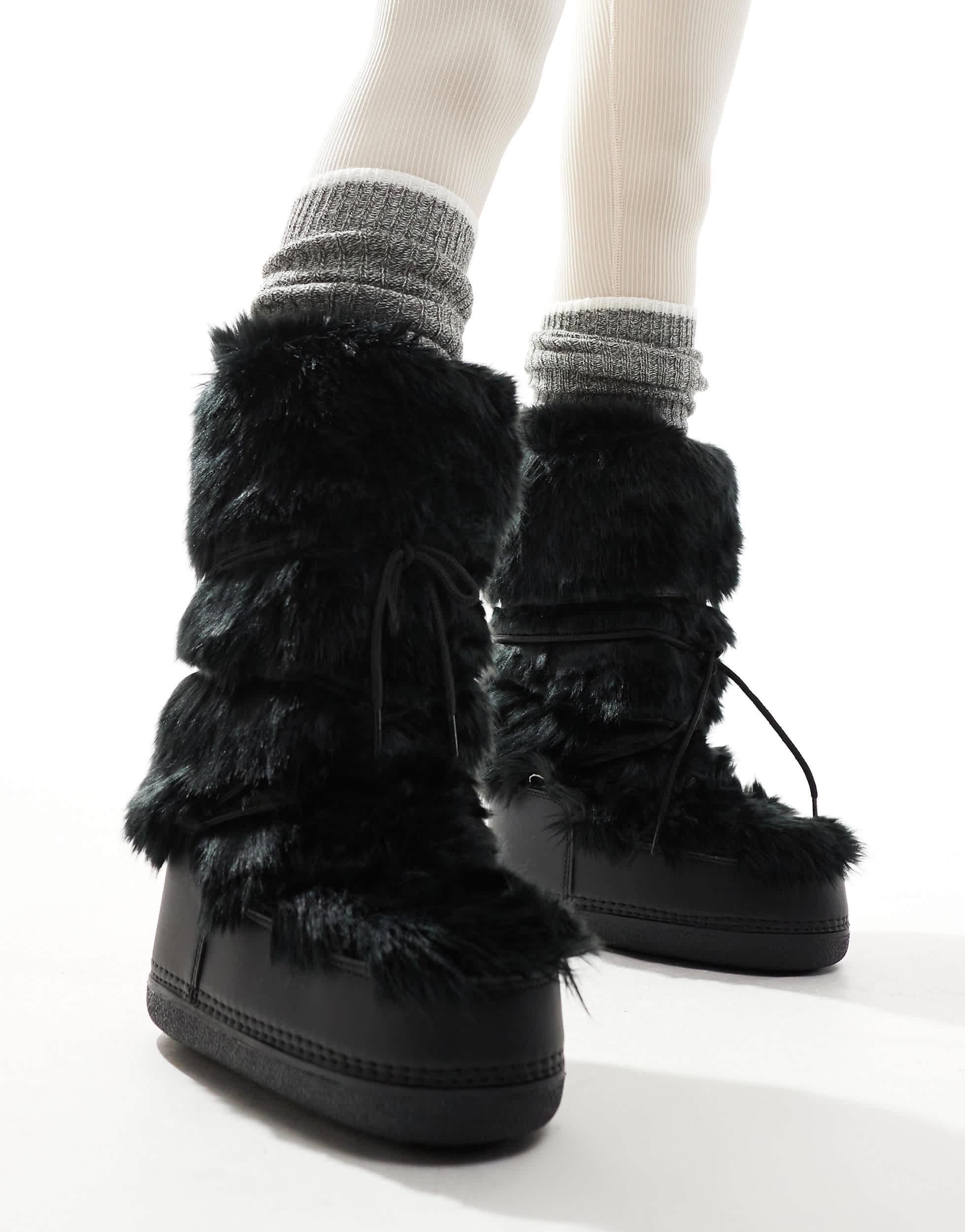 South Beach Fluffy Black Shoes South Beach Ankle Boots For Women