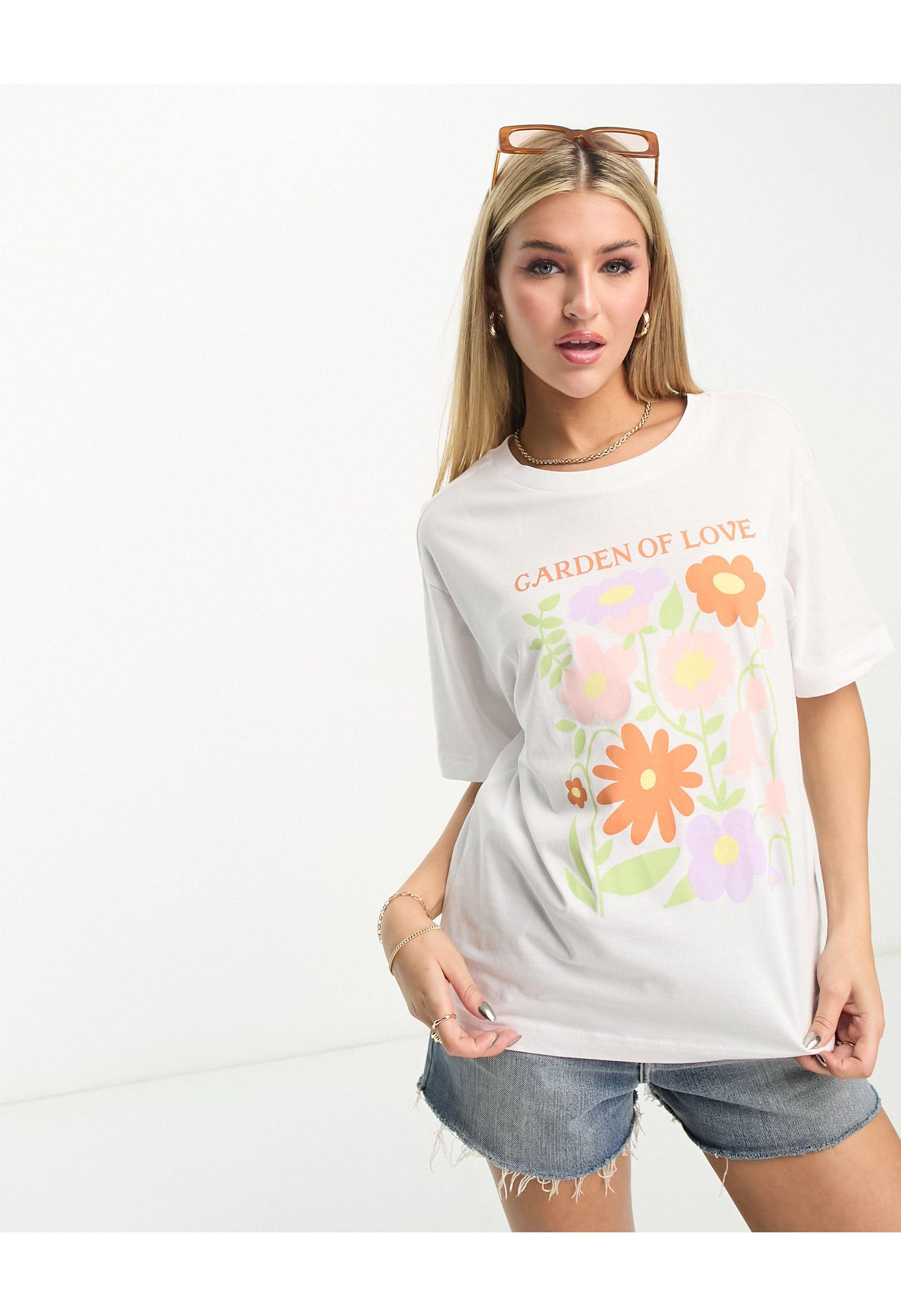 Monki Oversize Garden Of Love T-shirt in White | Lyst