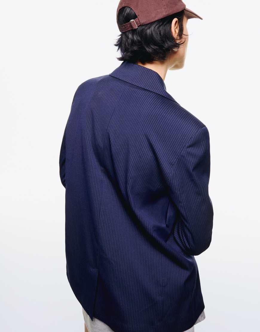 Bershka Buttoned Blazer in Blue Lyst UK