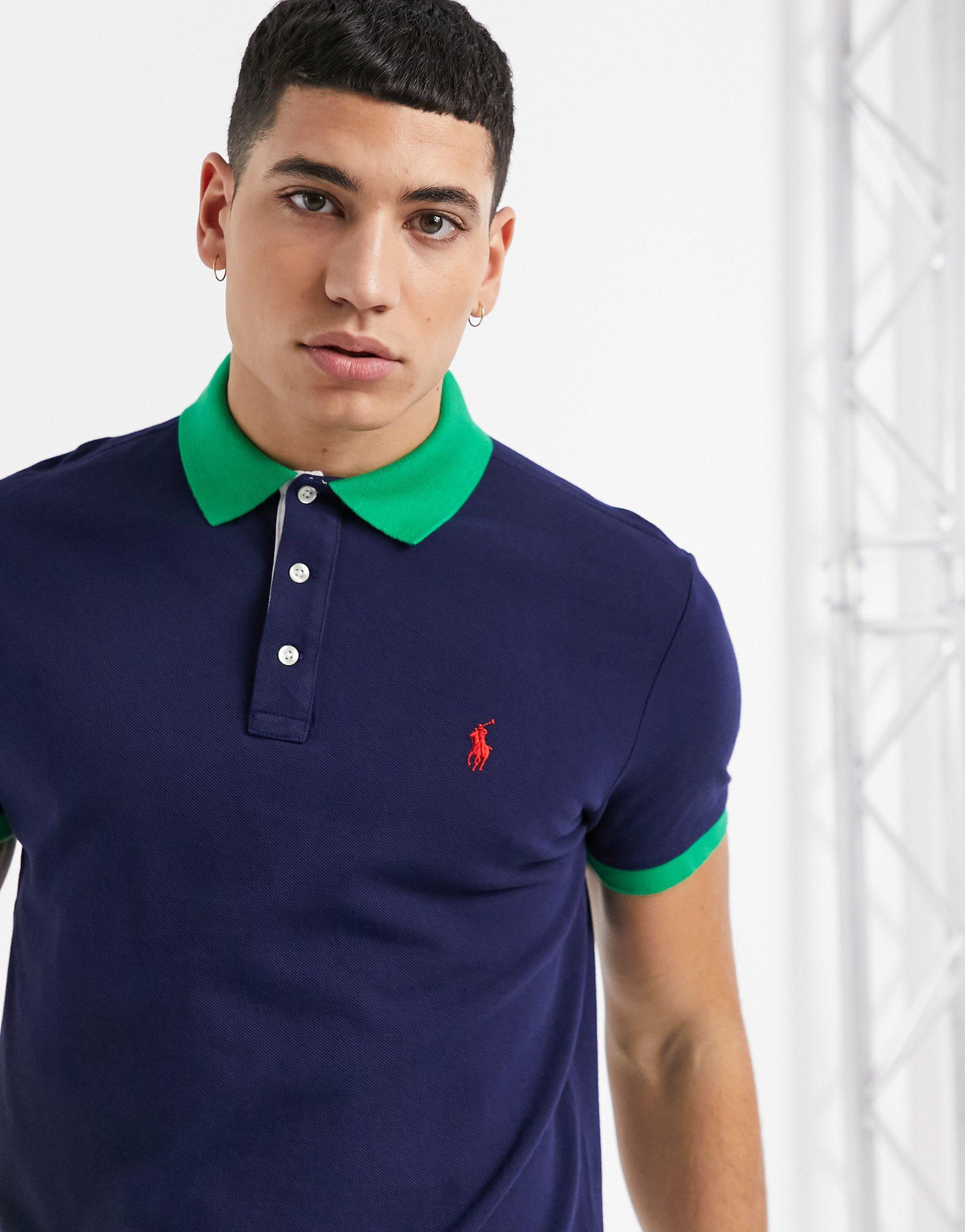 Eik Verlichten inhoud Polo Ralph Lauren Custom Regular Fit Player Logo Contrast Collar Pique Polo  in Blue for Men | Lyst