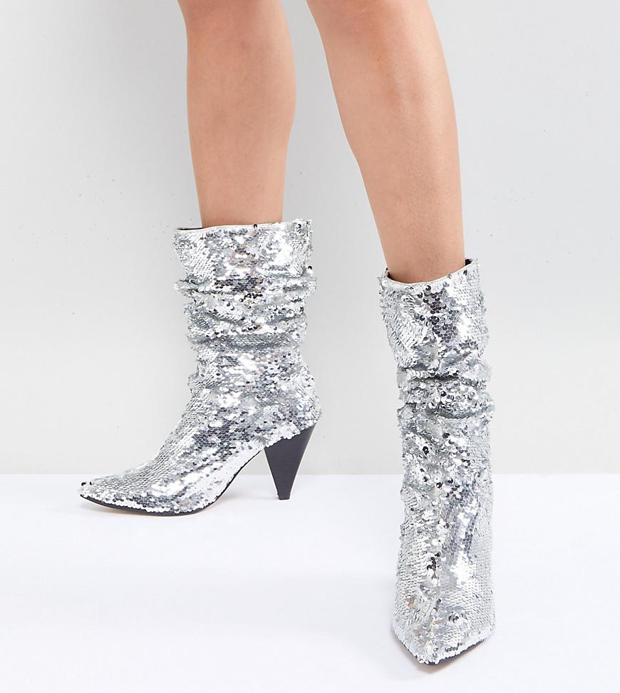 River Island Denim Slouch Sequin Boots 