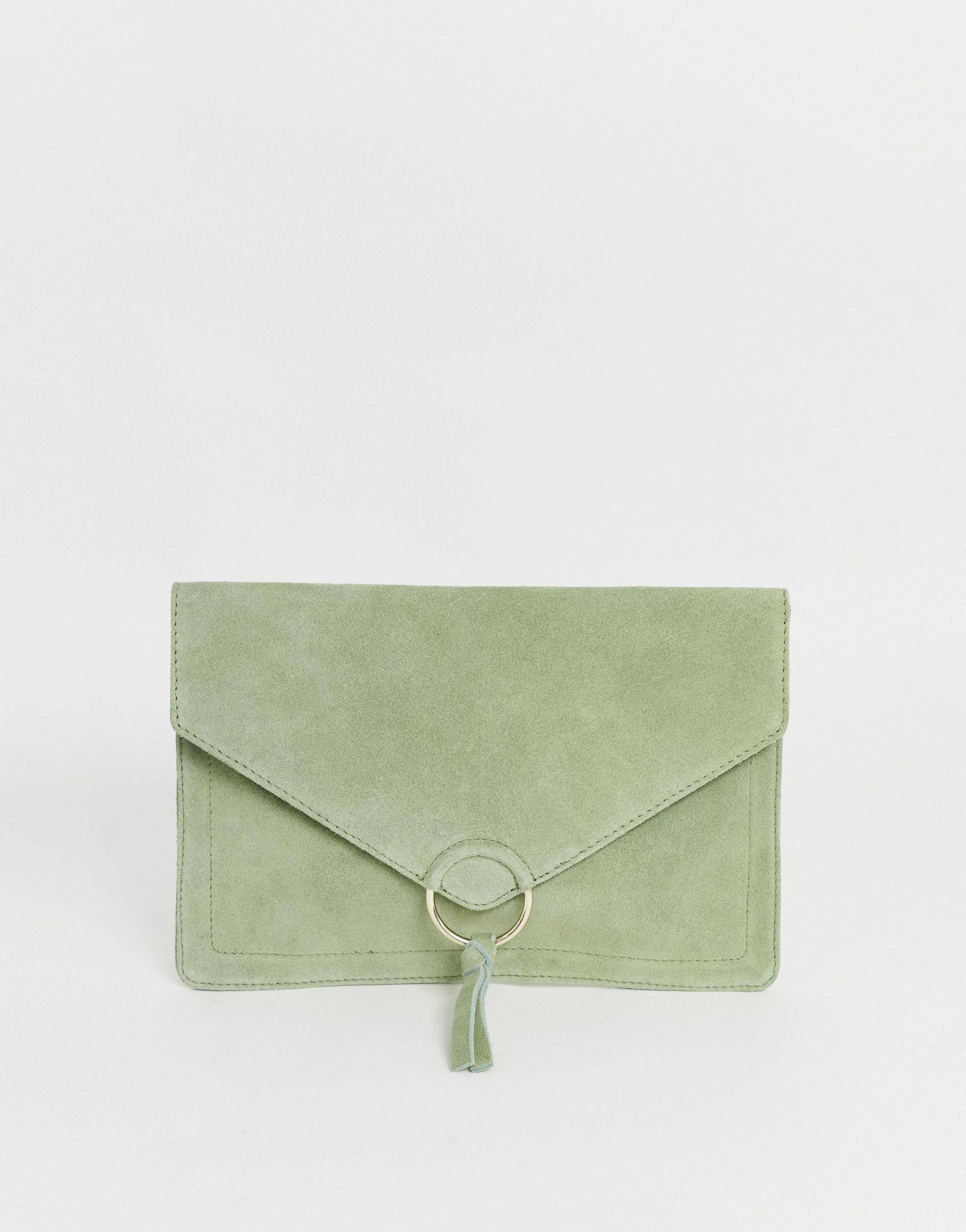 silver grey suede clutch bag