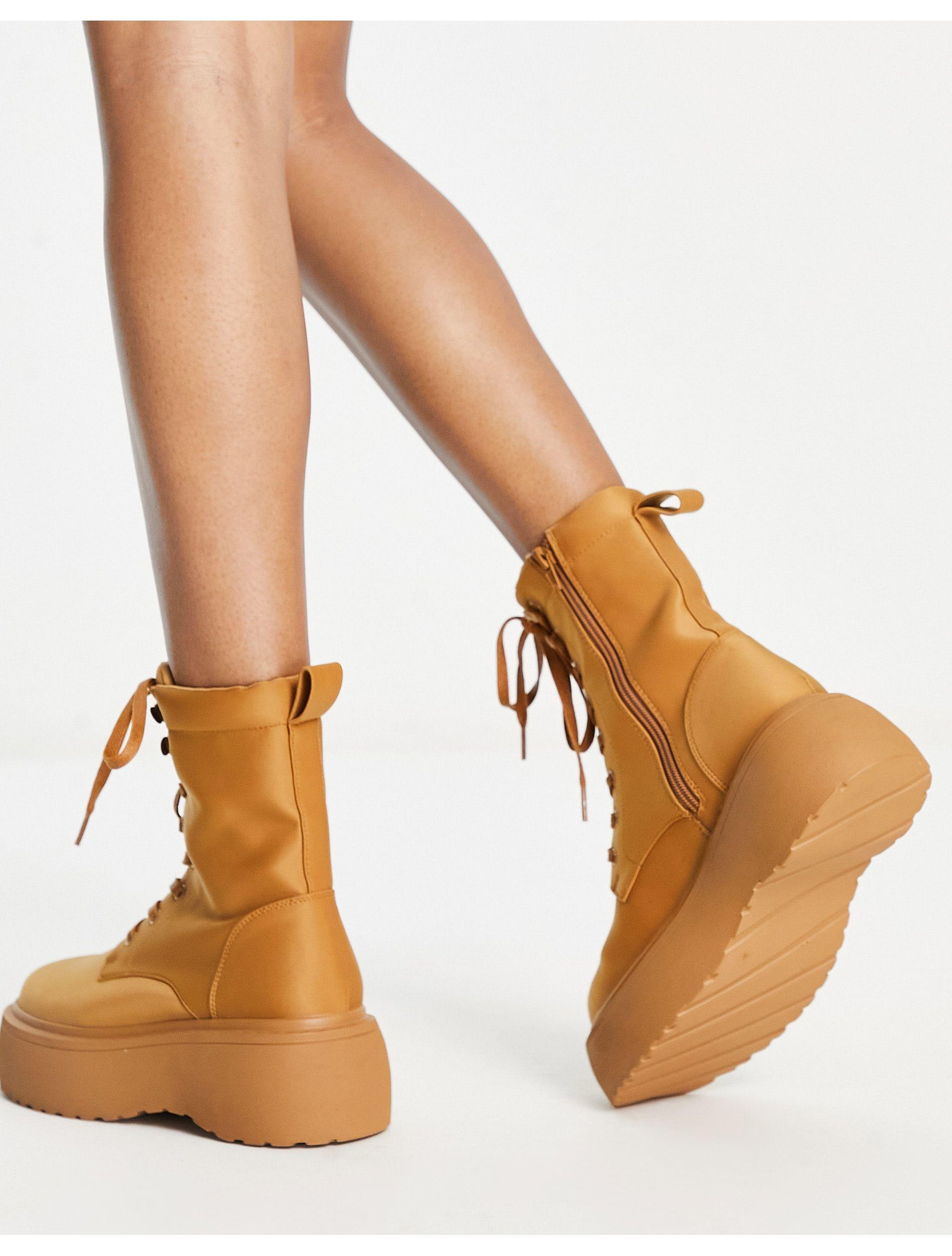 ASOS Astrid Lace Up Boots in Natural | Lyst