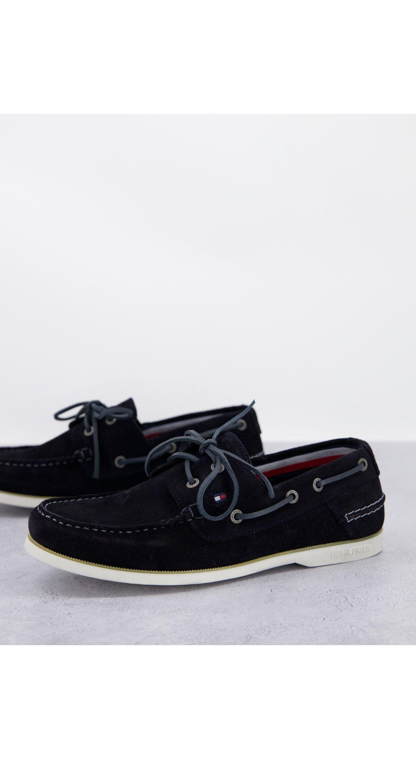 Tommy Hilfiger Tommy Hilfiger Suede Boat Shoe With Laces And Flag Logo in  Navy (Blue) for Men | Lyst