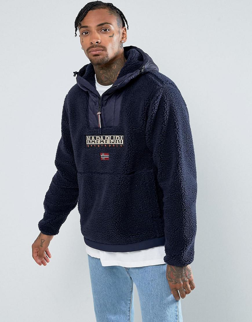 Napapijri Synthetic Teide Logo Borg Hoodie In Navy in Blue for Men - Lyst