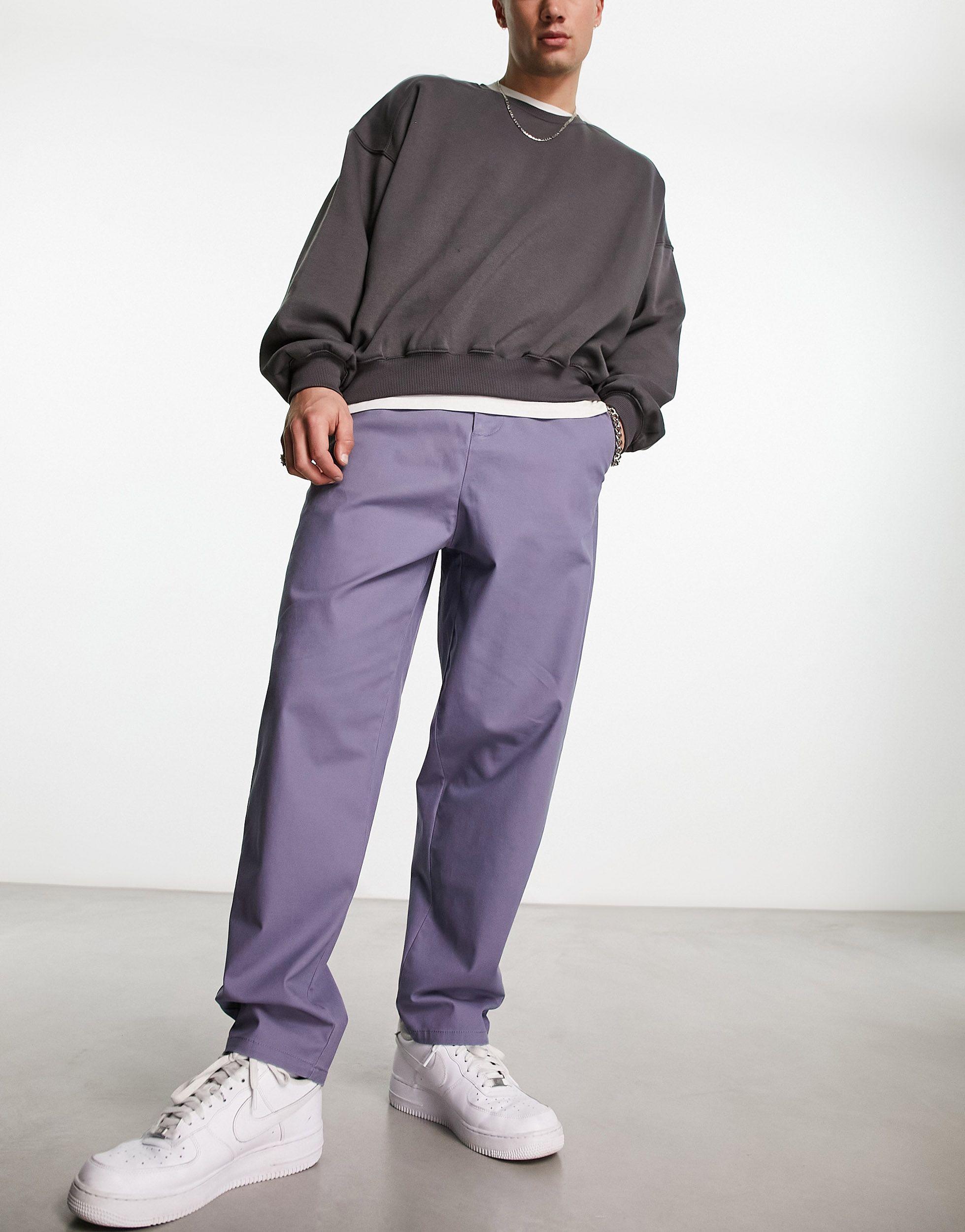 ASOS Oversized Tapered Chinos in Purple for Men | Lyst