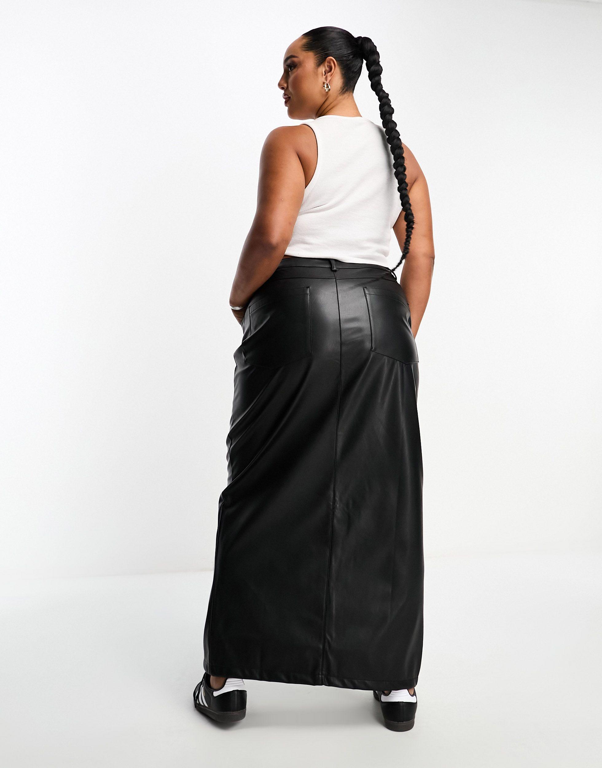 ASOS Asos Design Curve Faux Leather Maxi Skirt With Front Split in White |  Lyst UK