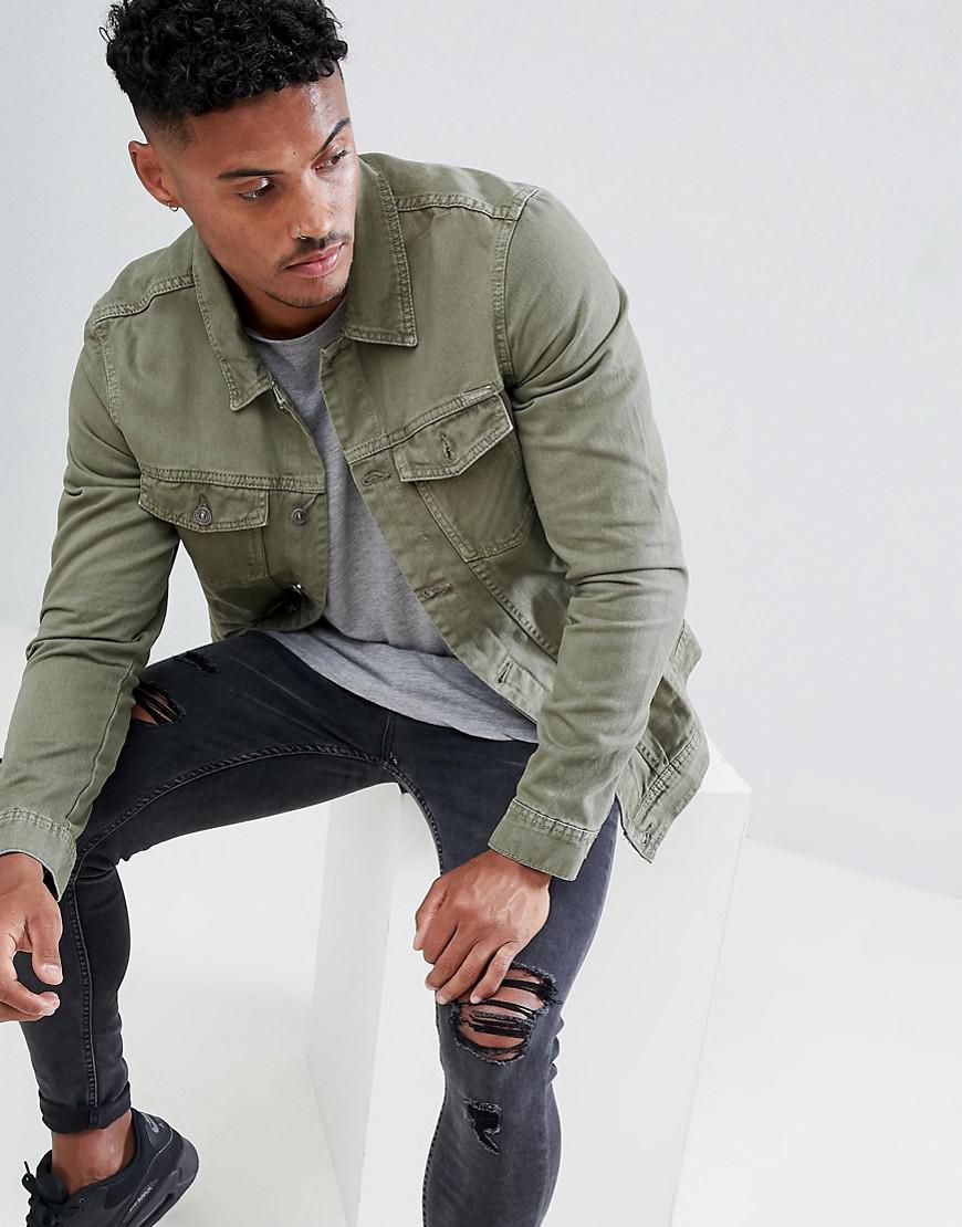 Pull&Bear Denim Jacket In Khaki in Green for Men | Lyst