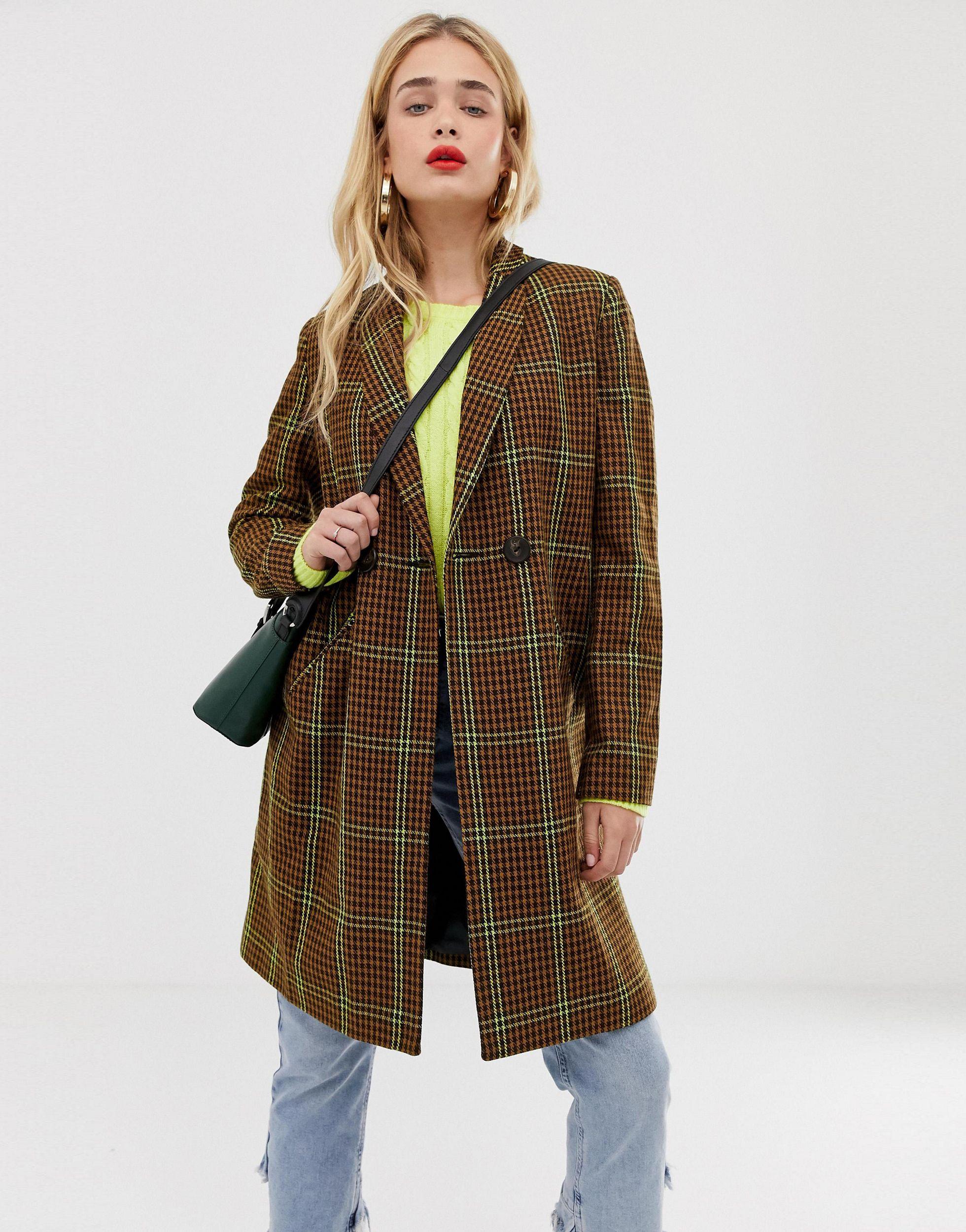 Cappotto lungo marrone a quadriStradivarius in Denim di colore Marrone |  Lyst